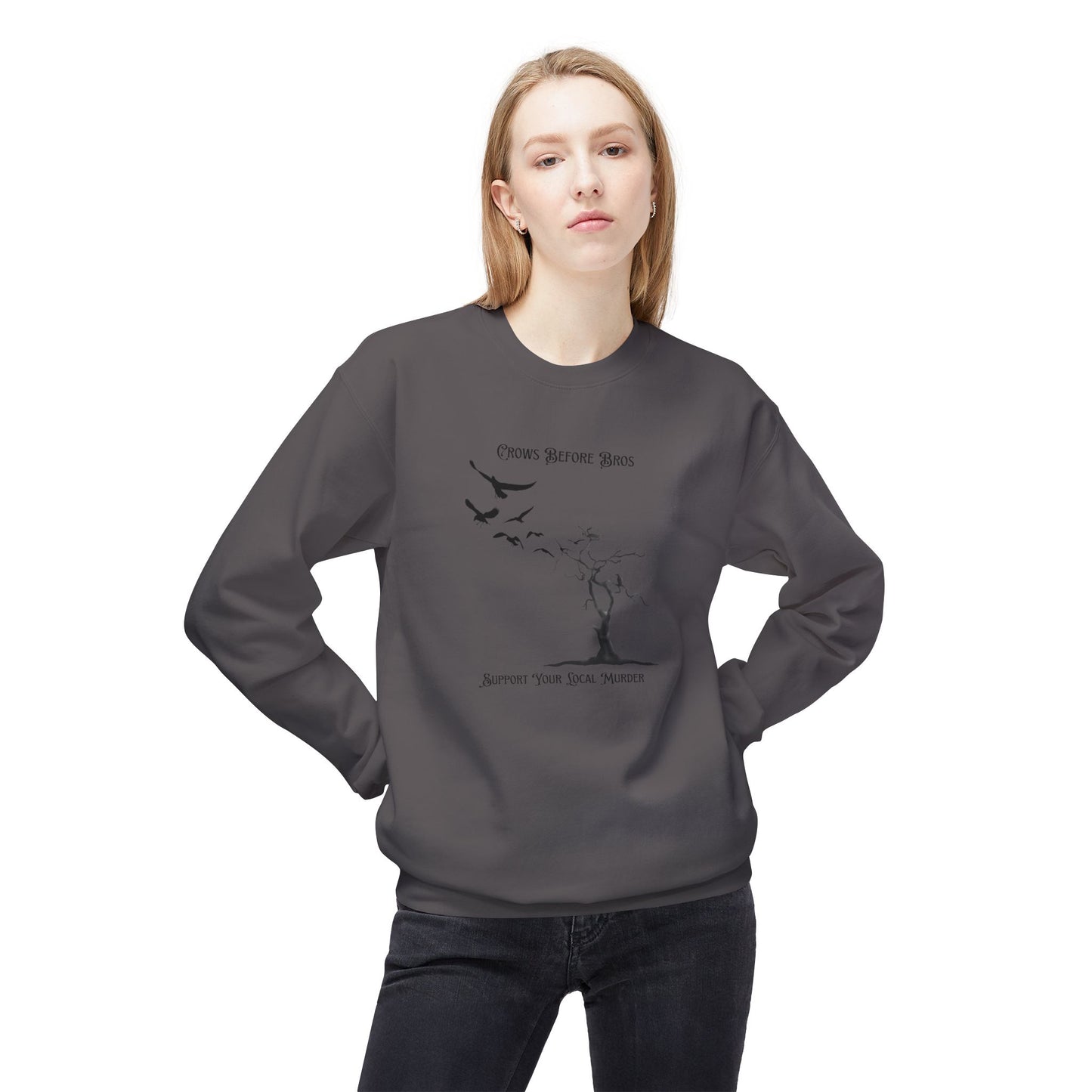 "Crows Before Bros" Unisex Midweight Fleece Crewneck Sweatshirt