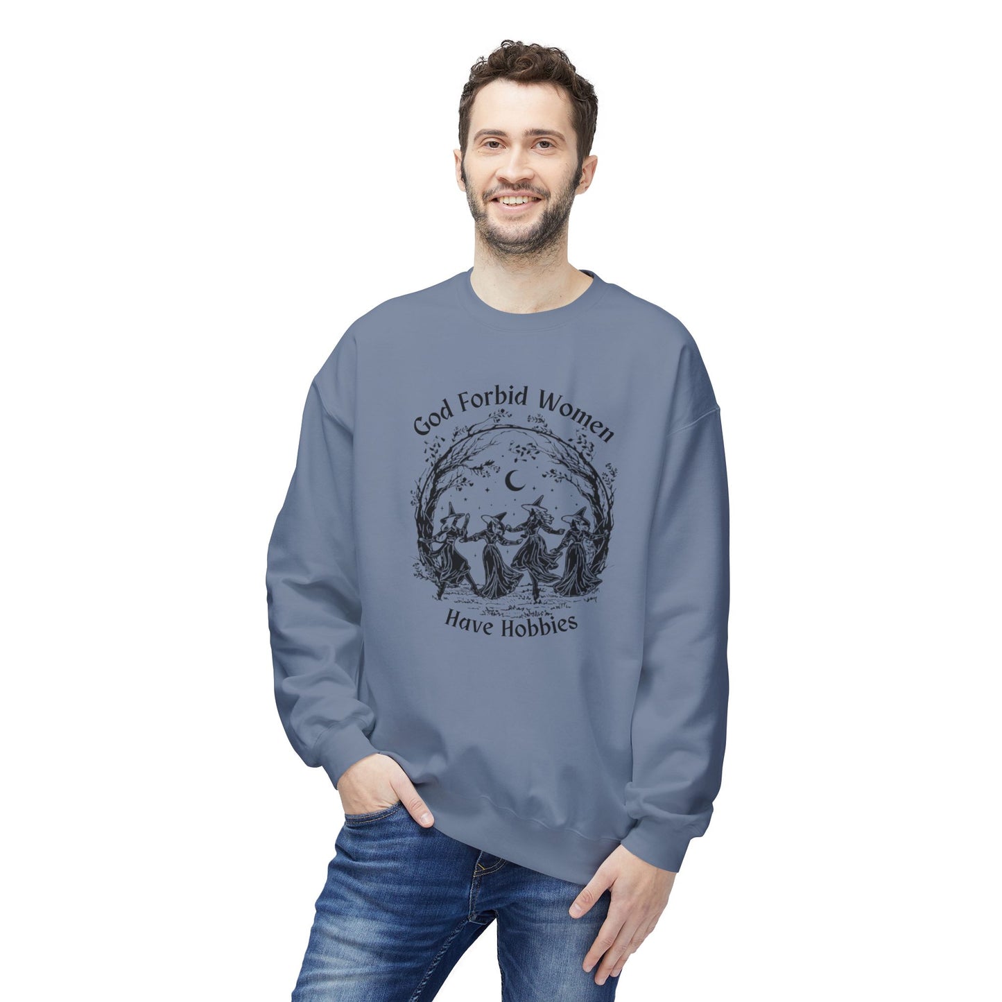 "God Forbid, Women Have Hobbies" Unisex Midweight Fleece Crewneck Sweatshirt