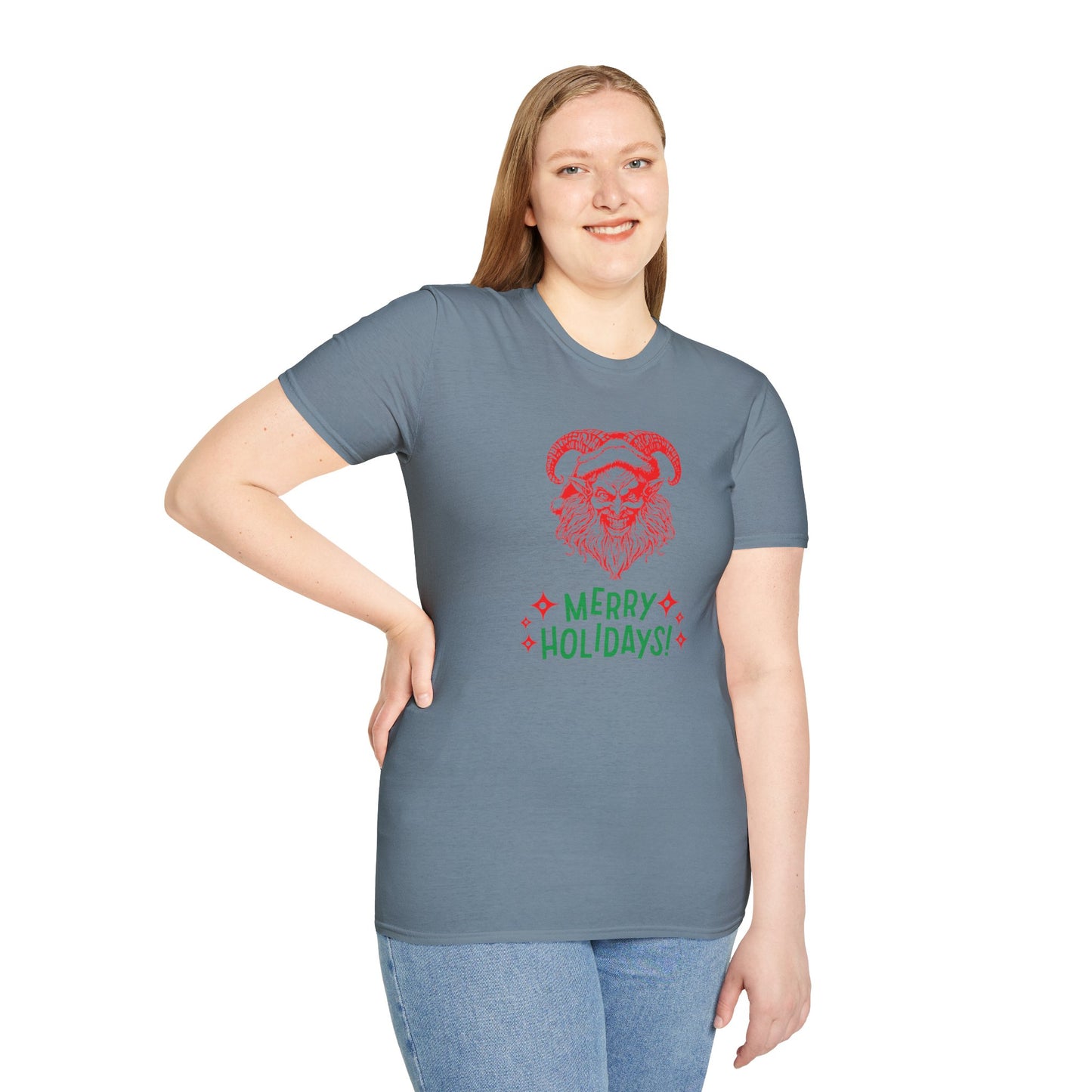 Smiling Krampus "Merry Holidays" Unisex T-Shirt | Ultra-Soft Cotton