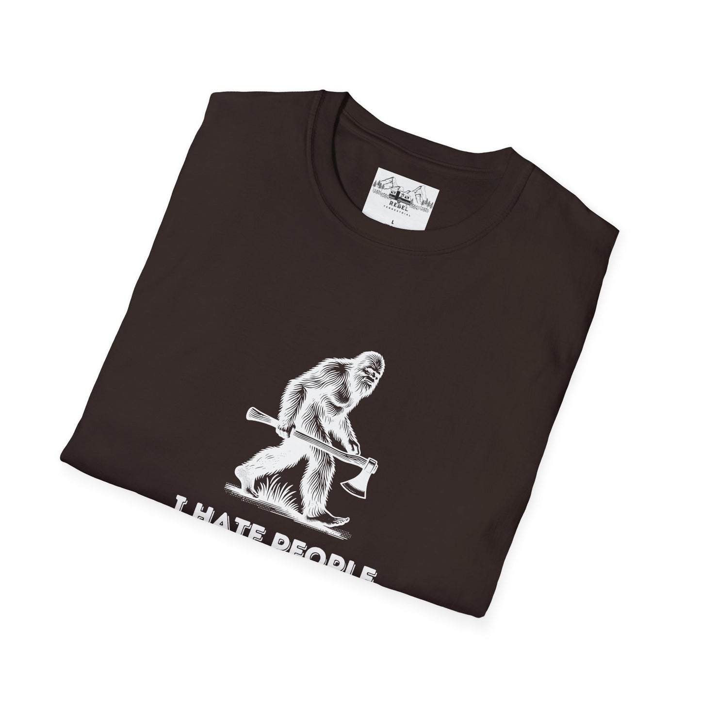 Bigfoot with Axe – "I Hate People" Unisex Softstyle T-Shirt