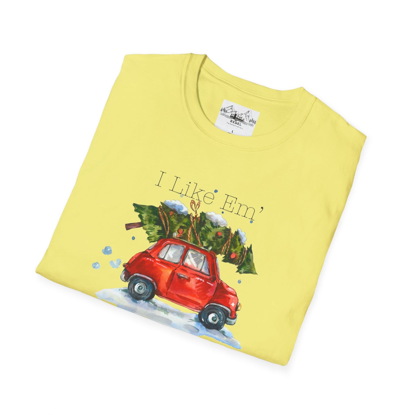I Like 'Em Real Thick and Sprucy T-Shirt | Watercolor Retro Car & Tree