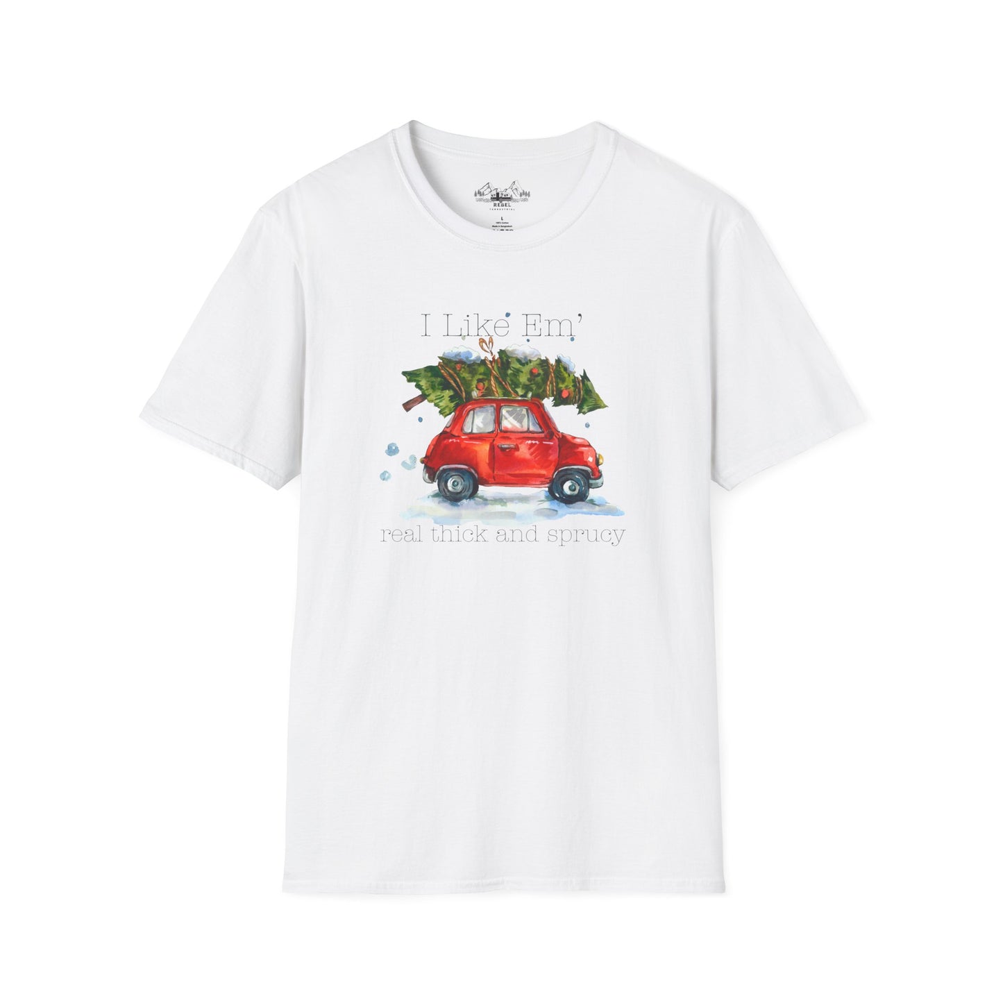 I Like 'Em Real Thick and Sprucy T-Shirt | Watercolor Retro Car & Tree