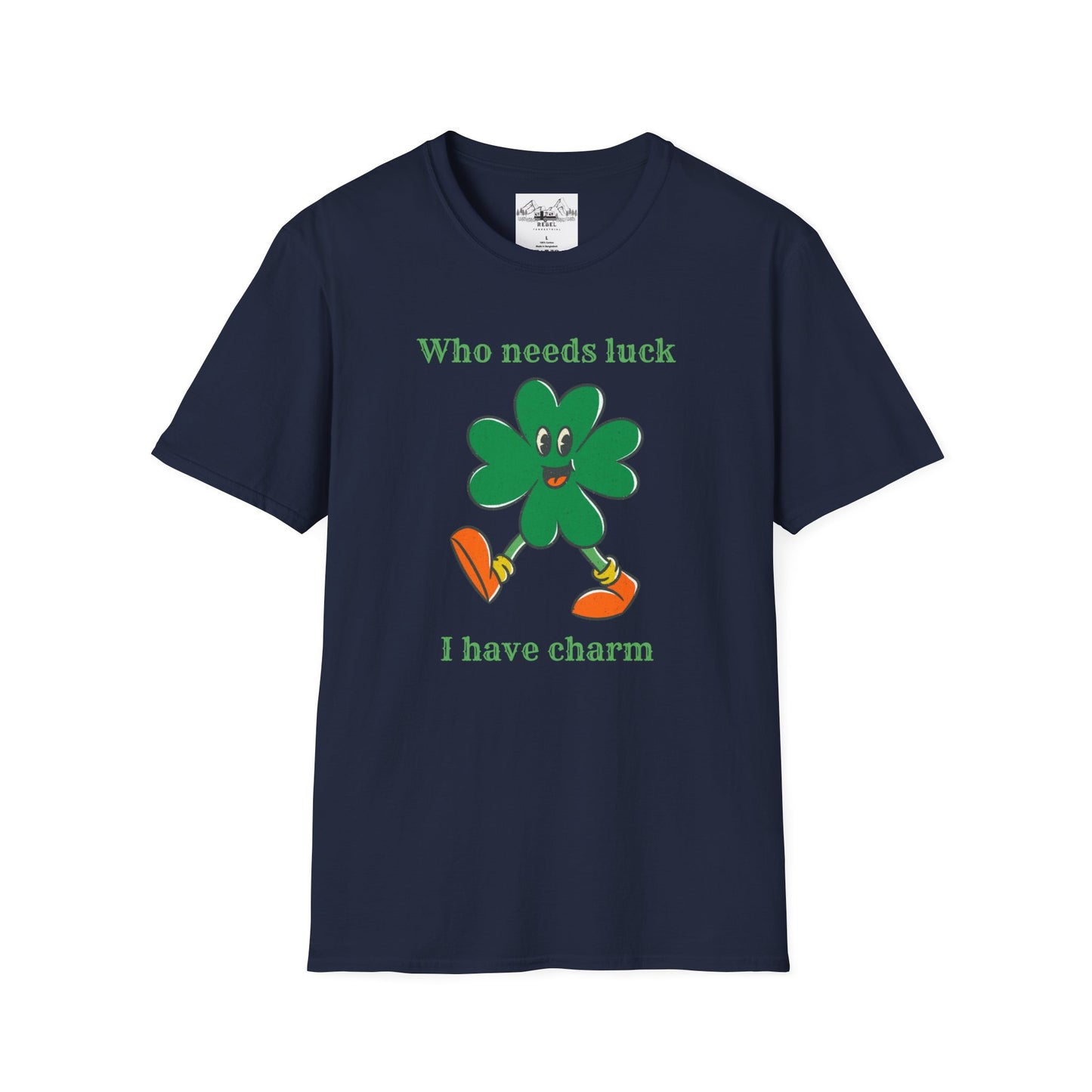 "Who Needs Luck" Graphic Tee – Cheerful Shamrock Character