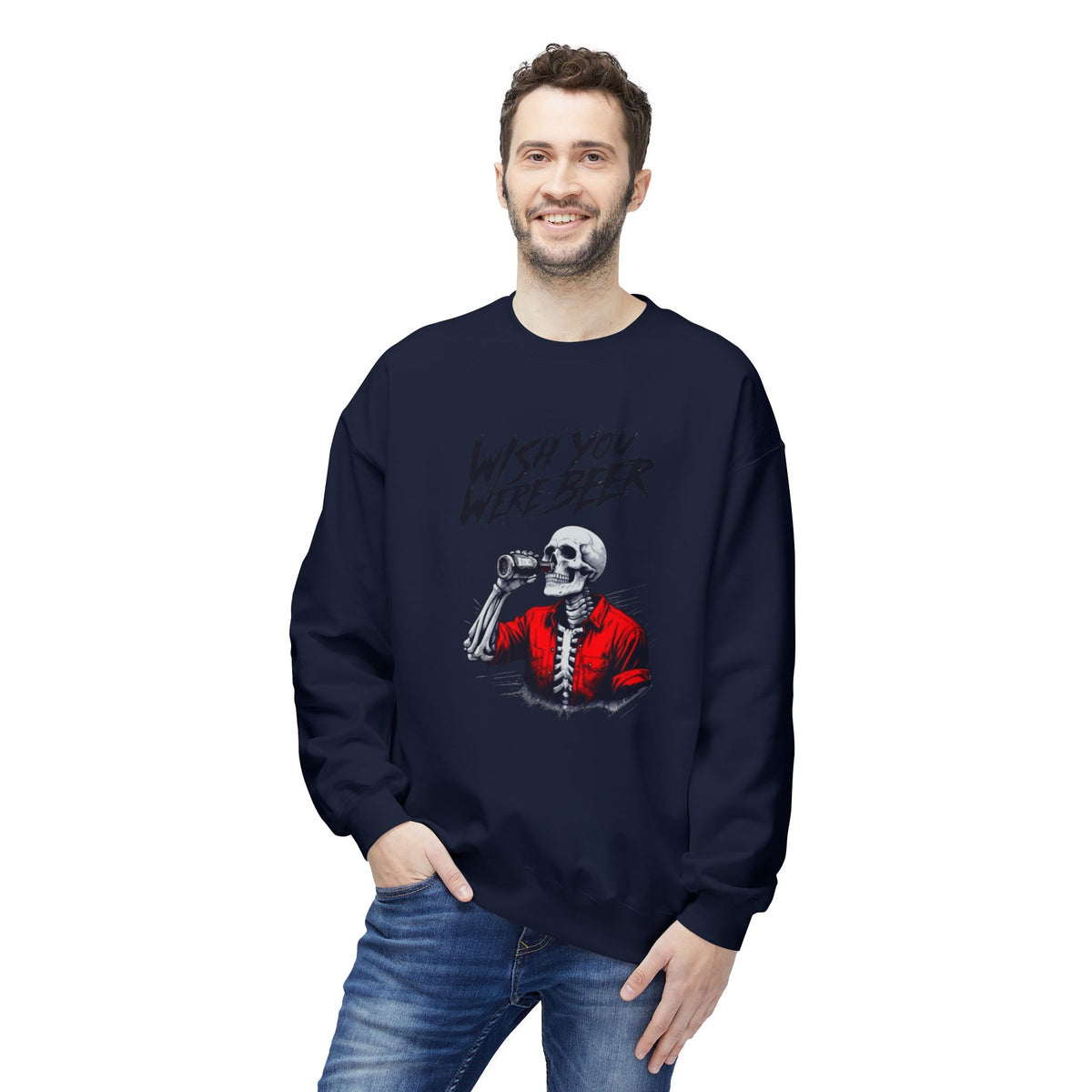 Wish You Were Beer – Skeleton Crewneck Sweatshirt