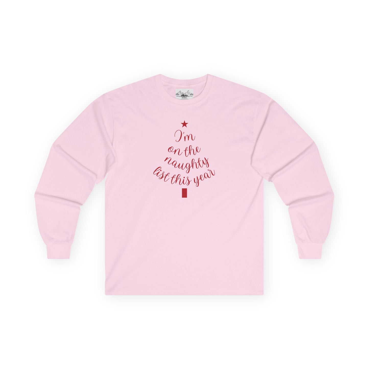 "I'm on the Naughty List This Year" Vintage Long Sleeve Tee | Cozy Tree Script