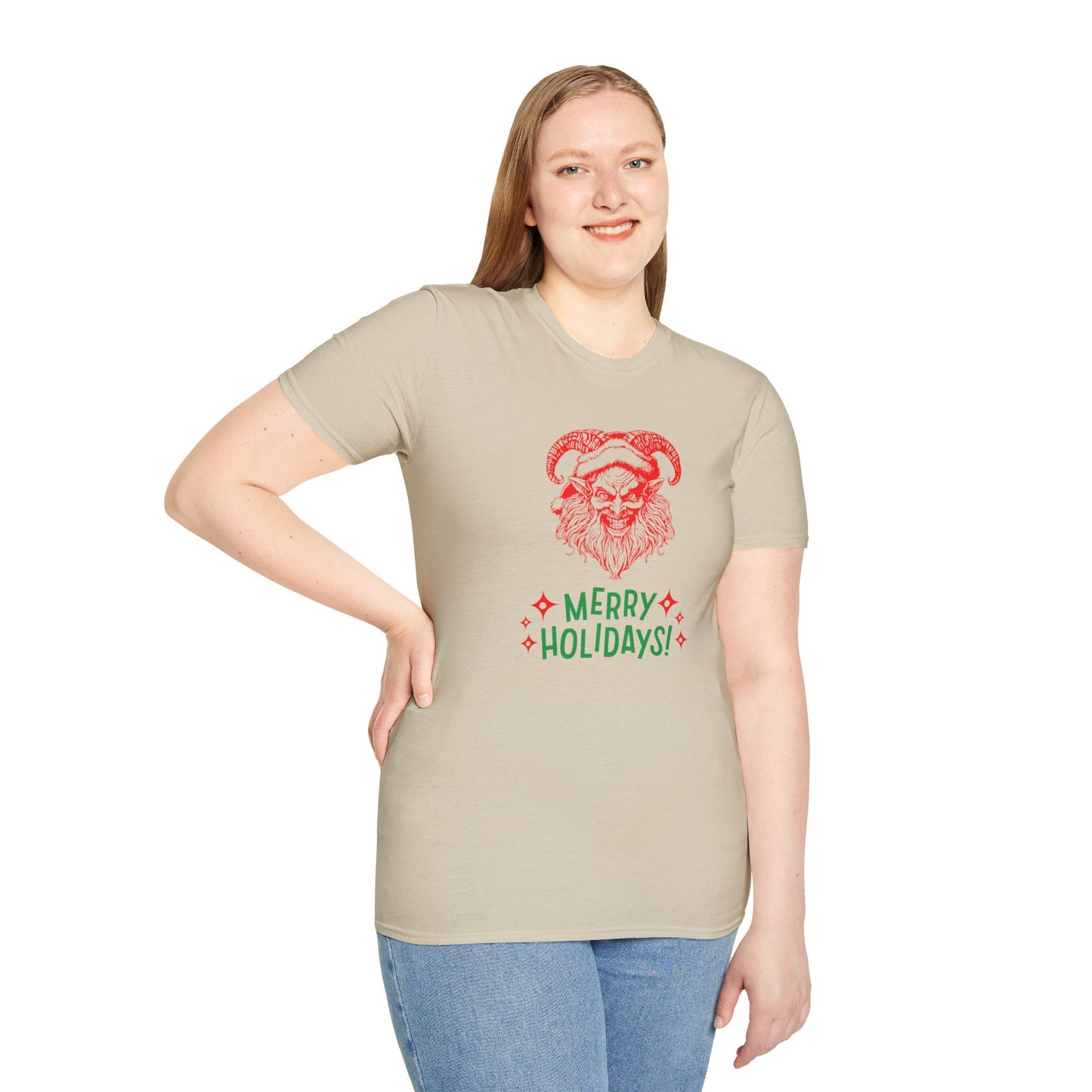 Smiling Krampus "Merry Holidays" Unisex T-Shirt | Ultra-Soft Cotton