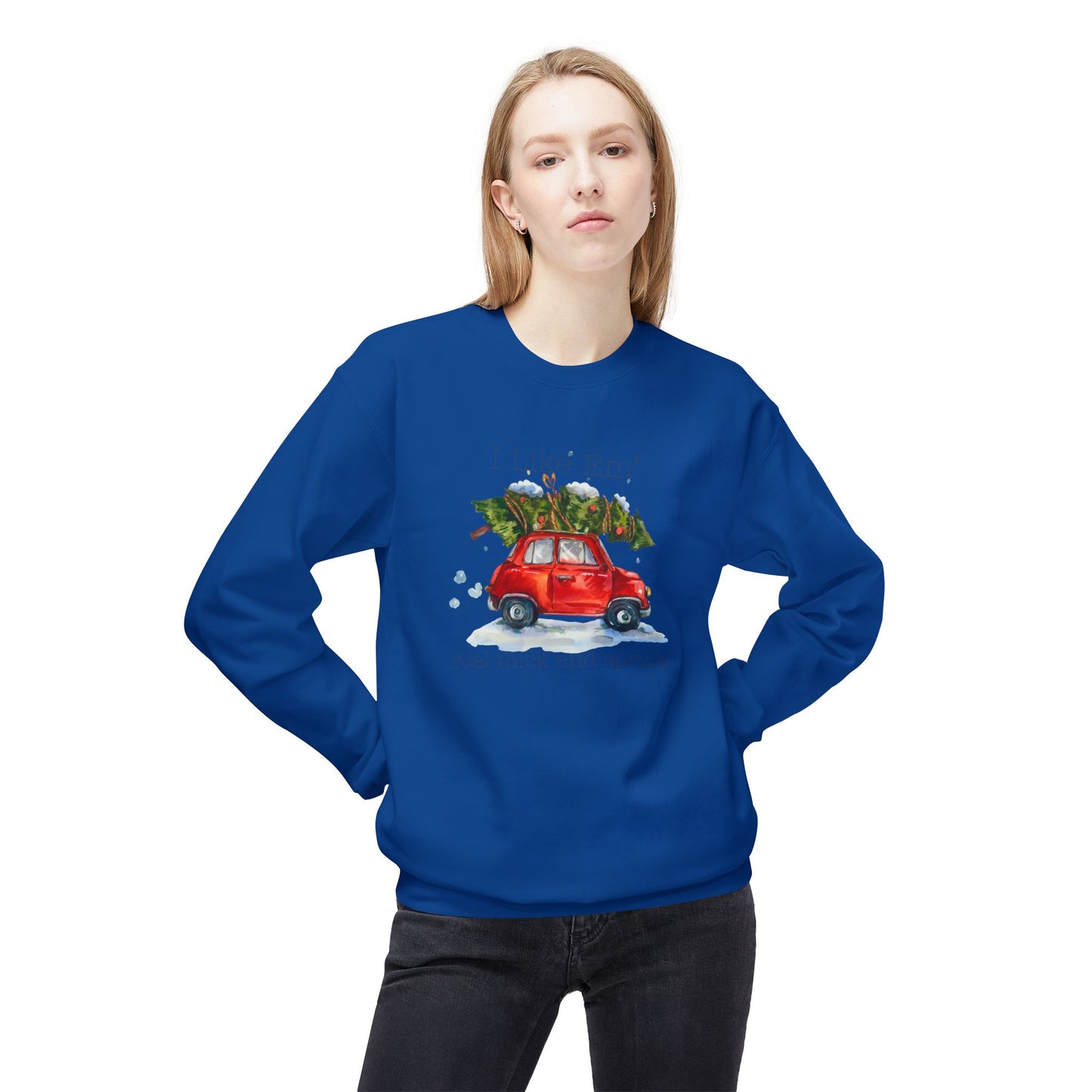 I Like 'Em Real Thick and Sprucy Midweight Crewneck Sweatshirt | Cozy Watercolor Car