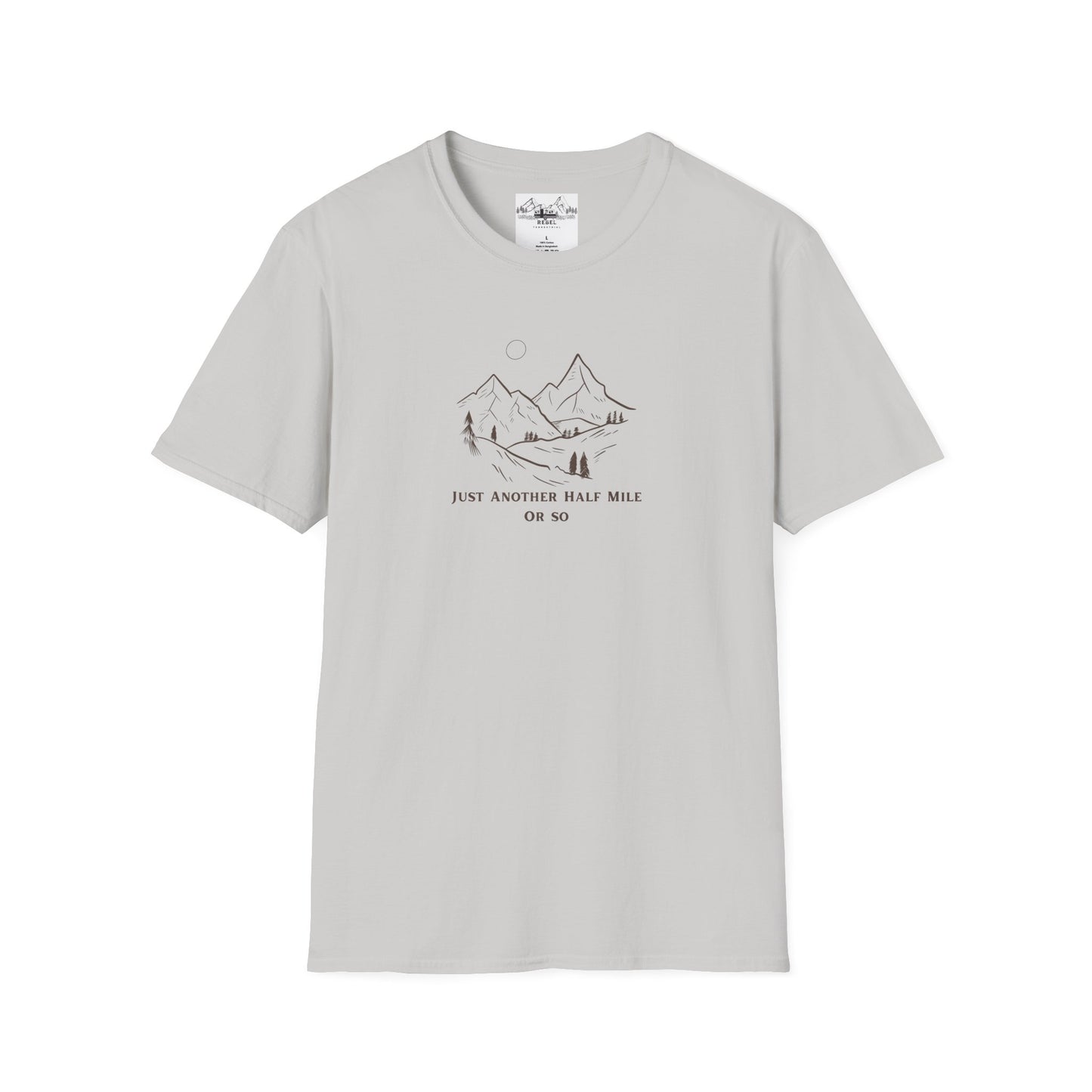 Just Another Half Mile or So | Minimalist Mountain Scene Unisex Softstyle T-Shirt