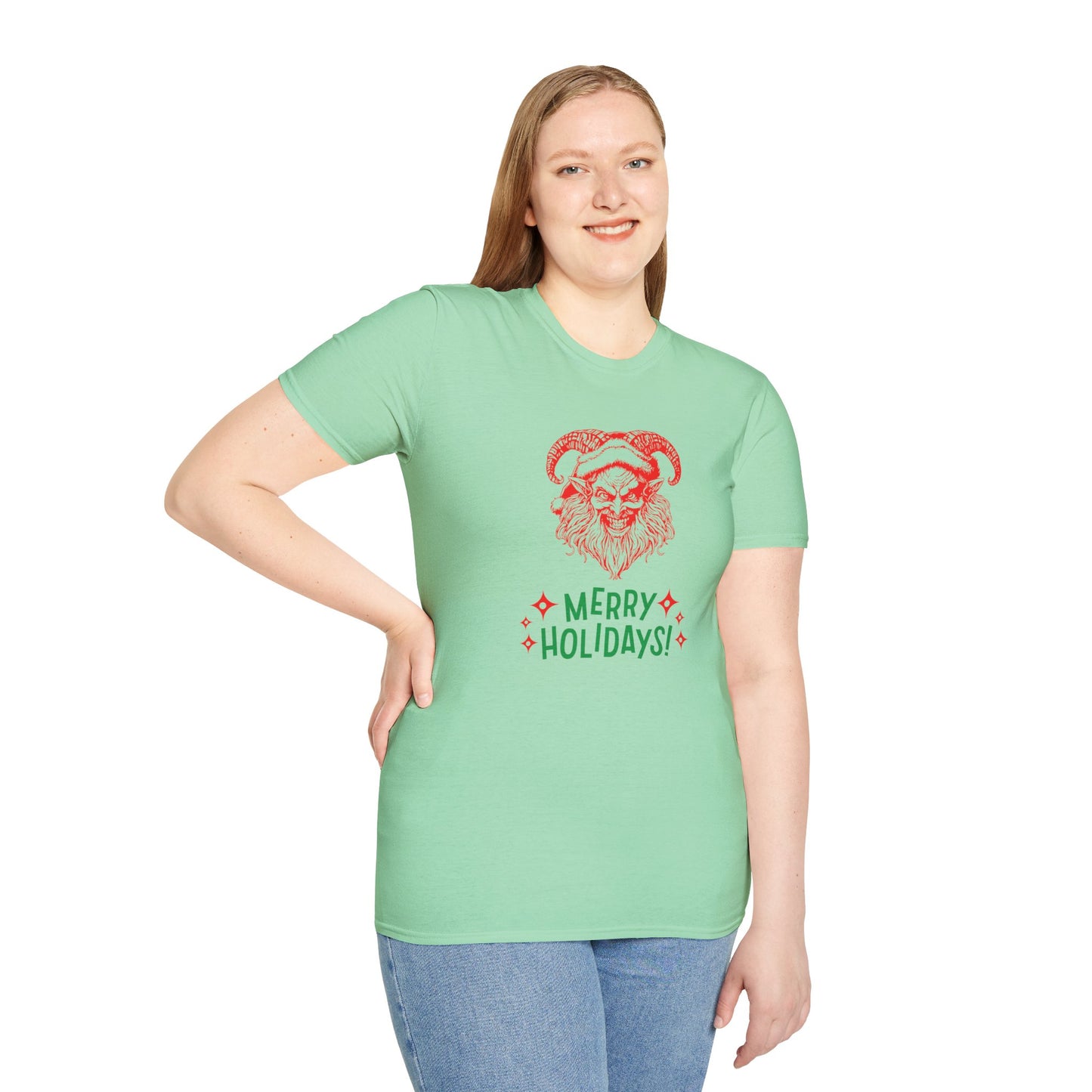 Smiling Krampus "Merry Holidays" Unisex T-Shirt | Ultra-Soft Cotton