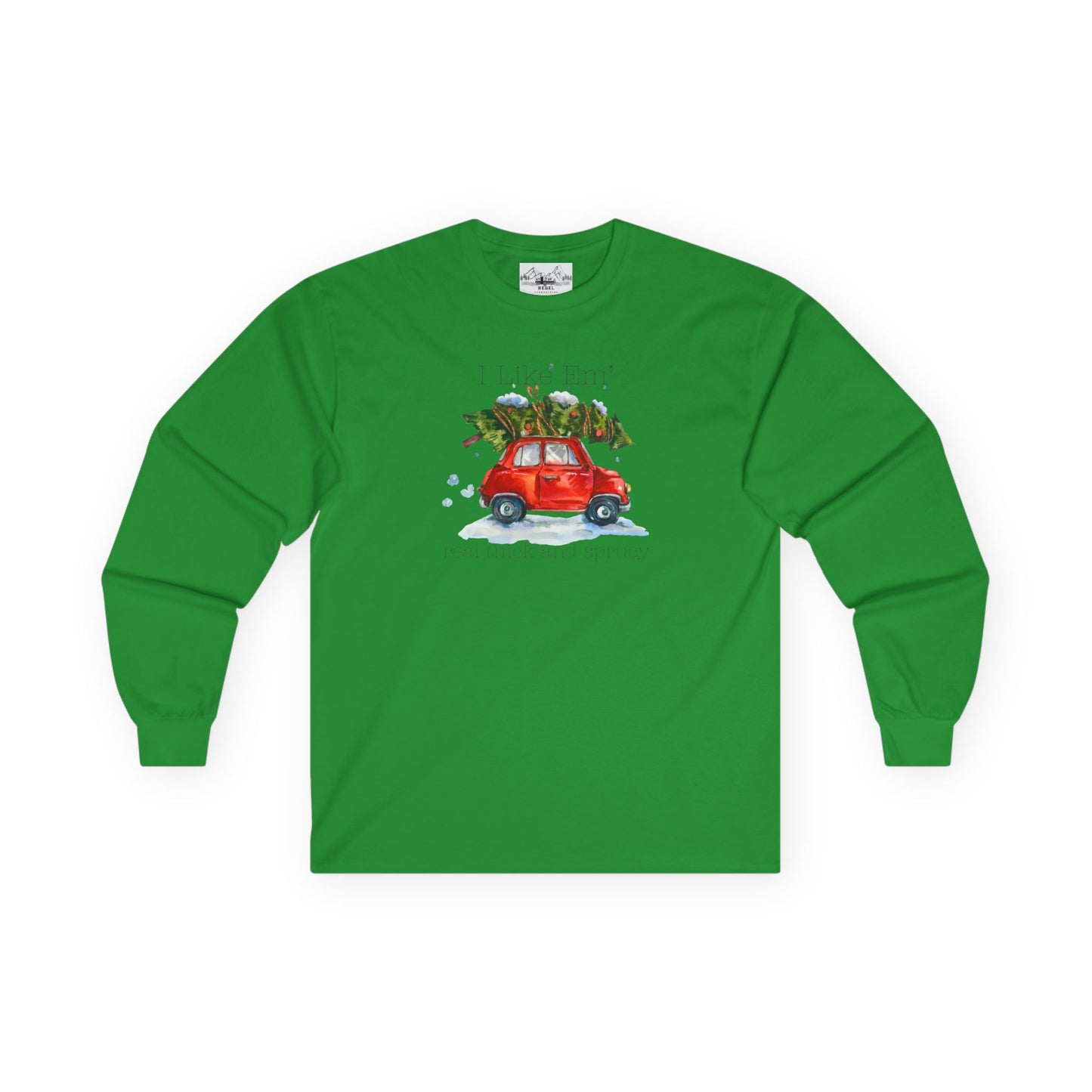 I Like 'Em Real Thick and Sprucy Ultra Cotton Long Sleeve Tee | Watercolor Retro Car & Tree