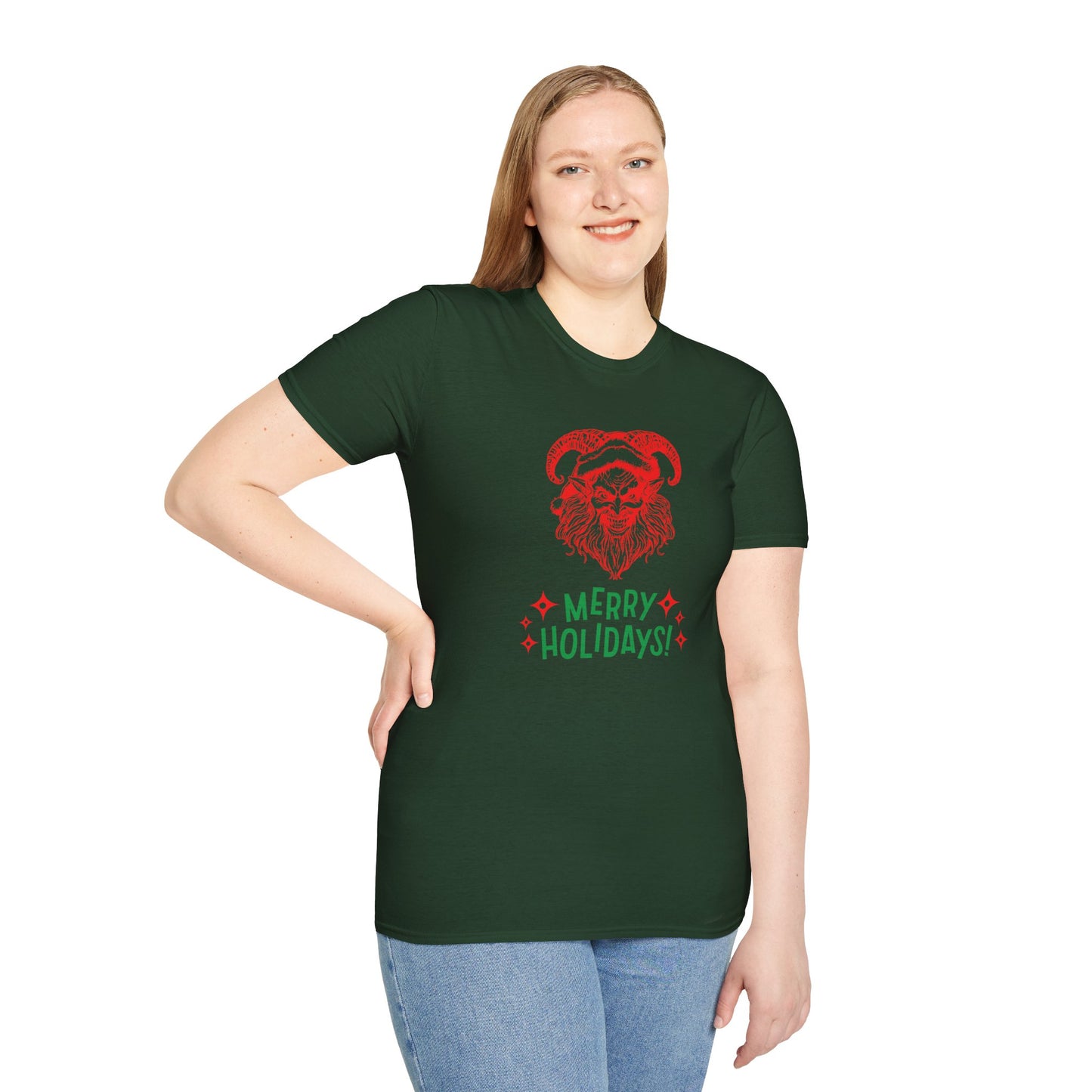 Smiling Krampus "Merry Holidays" Unisex T-Shirt | Ultra-Soft Cotton