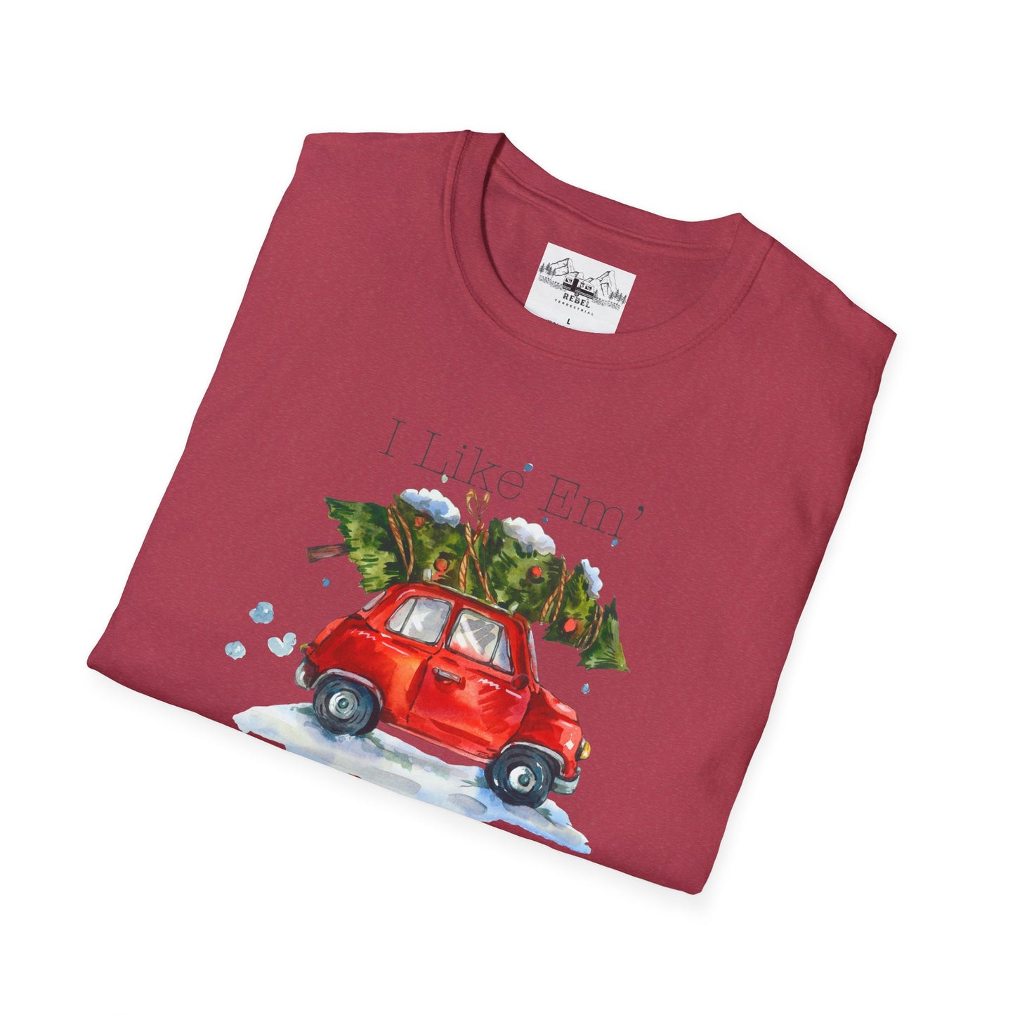 I Like 'Em Real Thick and Sprucy T-Shirt | Watercolor Retro Car & Tree