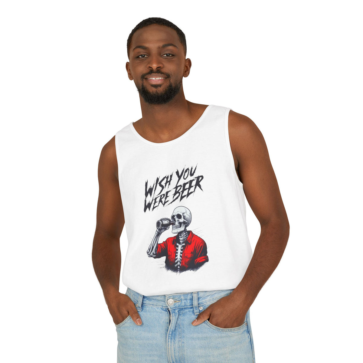 Wish You Were Beer – Funny Skeleton Tank Top