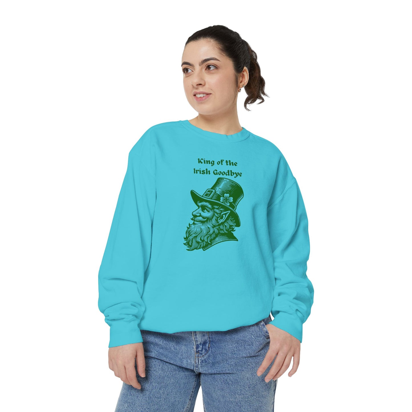 "King of the Irish Goodbye" Relaxed Fit Sweatshirt – Vintage Green Graphic