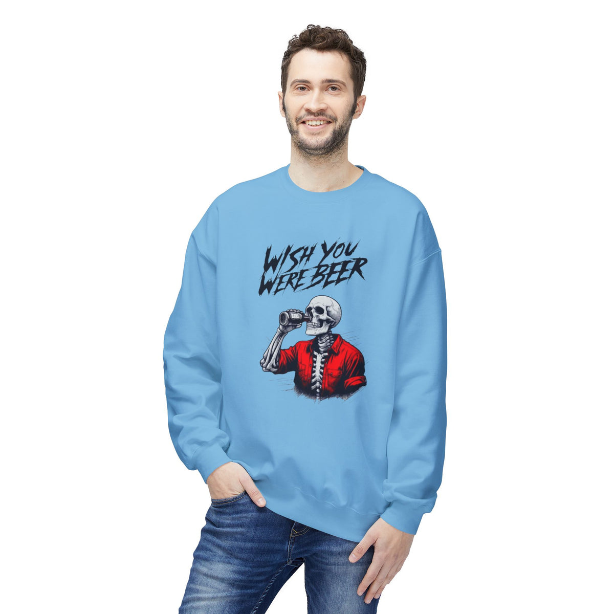 Wish You Were Beer – Skeleton Crewneck Sweatshirt
