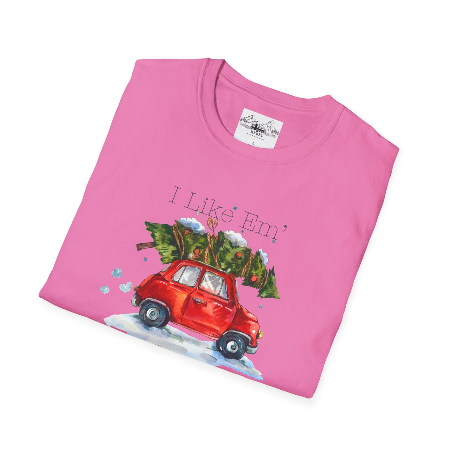 I Like 'Em Real Thick and Sprucy T-Shirt | Watercolor Retro Car & Tree
