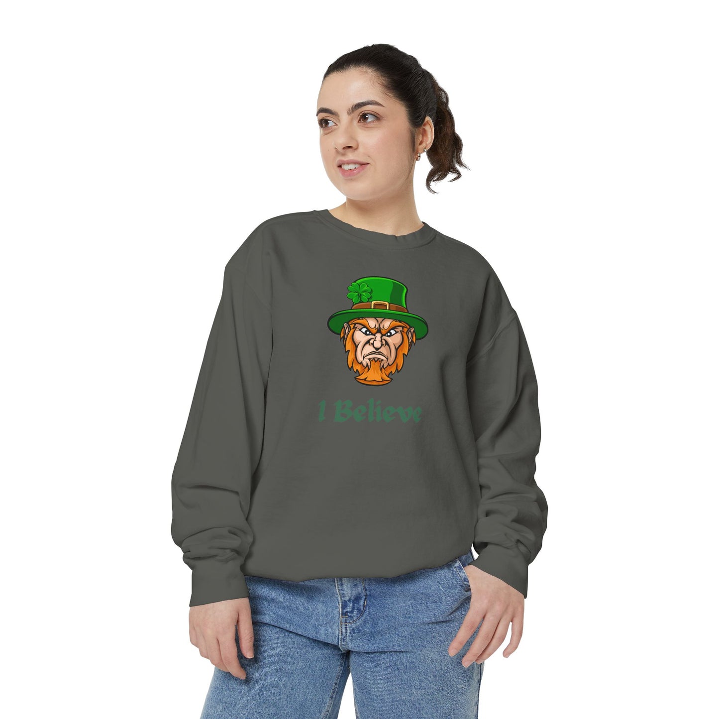 "I Believe" Relaxed Fit Sweatshirt – Bold Leprechaun Graphic