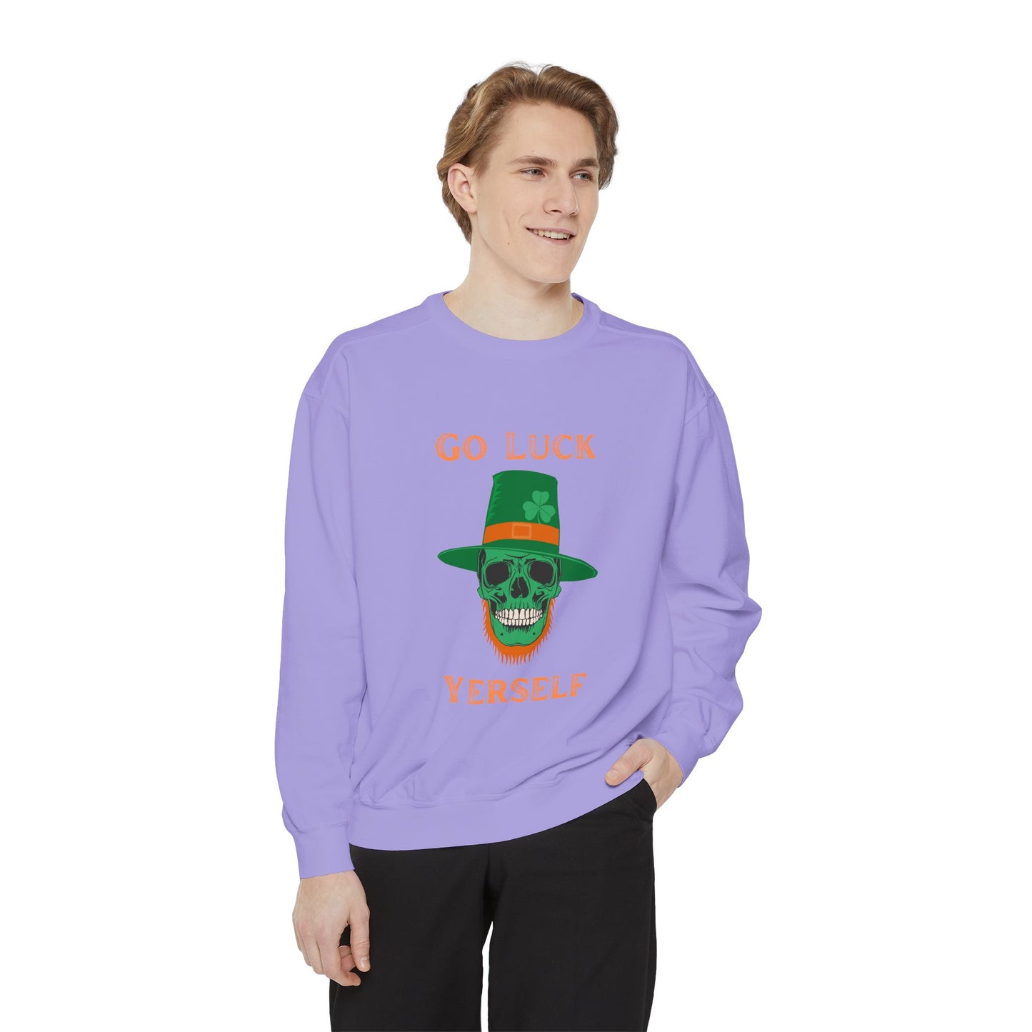 "Go Luck Yerself" Relaxed Fit Sweatshirt – Vintage Emerald Skull