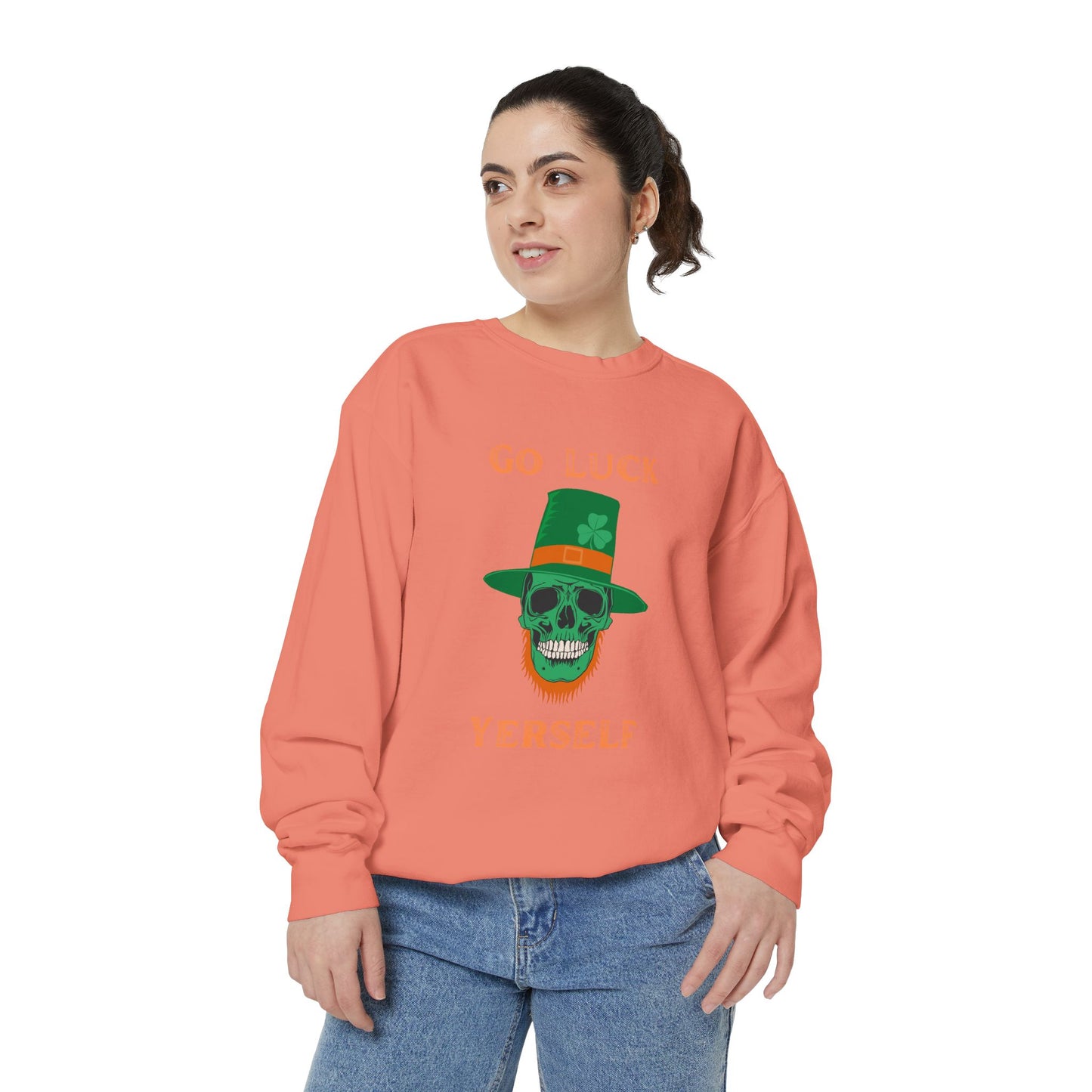 "Go Luck Yerself" Relaxed Fit Sweatshirt – Vintage Emerald Skull