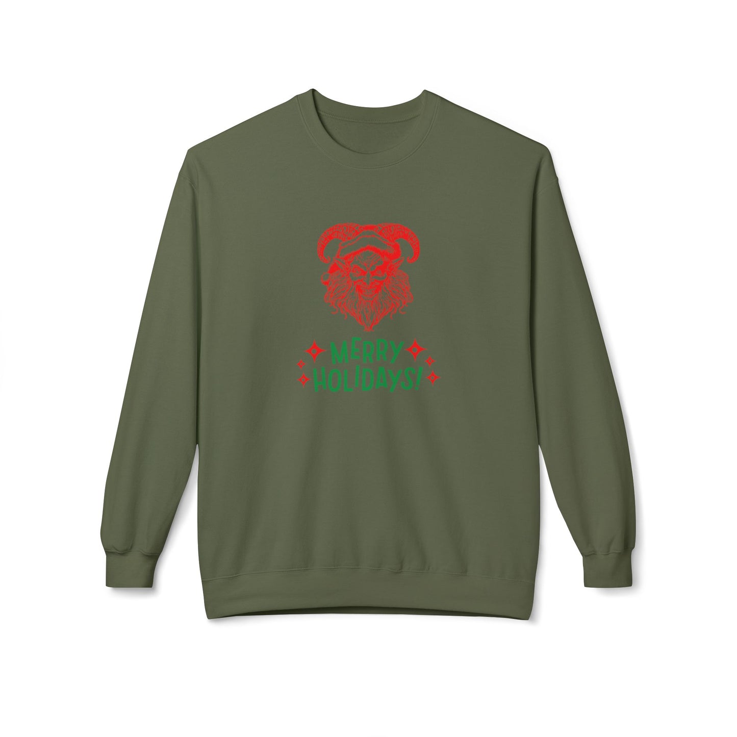Smiling Krampus "Merry Holidays" Midweight Crewneck Sweatshirt | Cozy Fleece