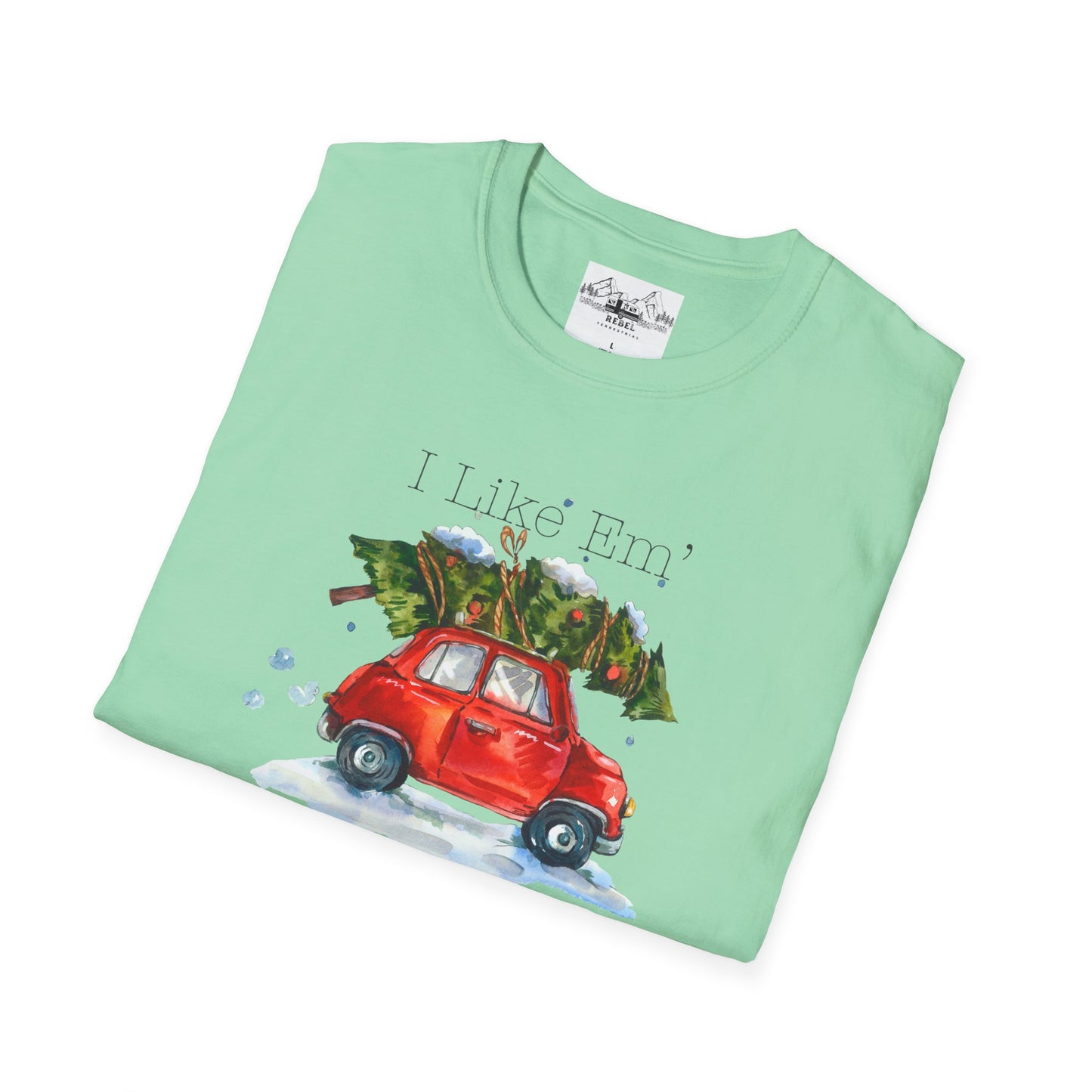 I Like 'Em Real Thick and Sprucy T-Shirt | Watercolor Retro Car & Tree