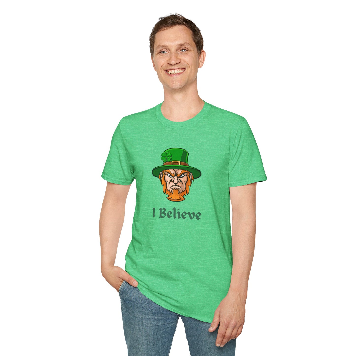 "I Believe" Angry Leprechaun Graphic Tee – Playful Celtic Spirit