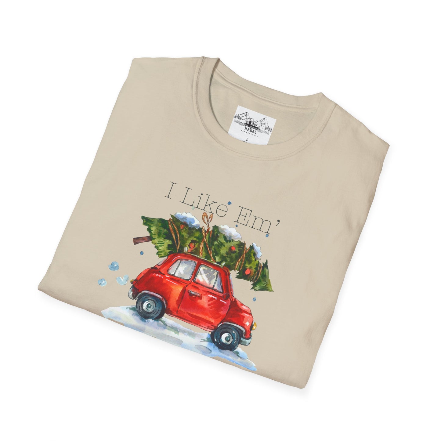 I Like 'Em Real Thick and Sprucy T-Shirt | Watercolor Retro Car & Tree