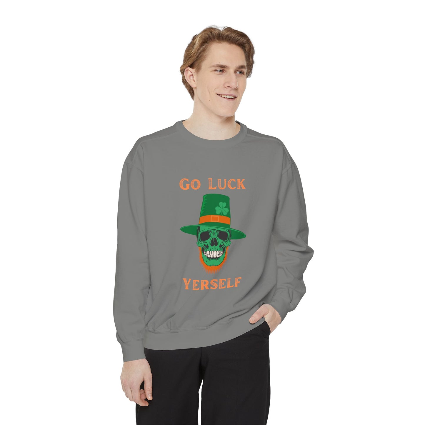 "Go Luck Yerself" Relaxed Fit Sweatshirt – Vintage Emerald Skull