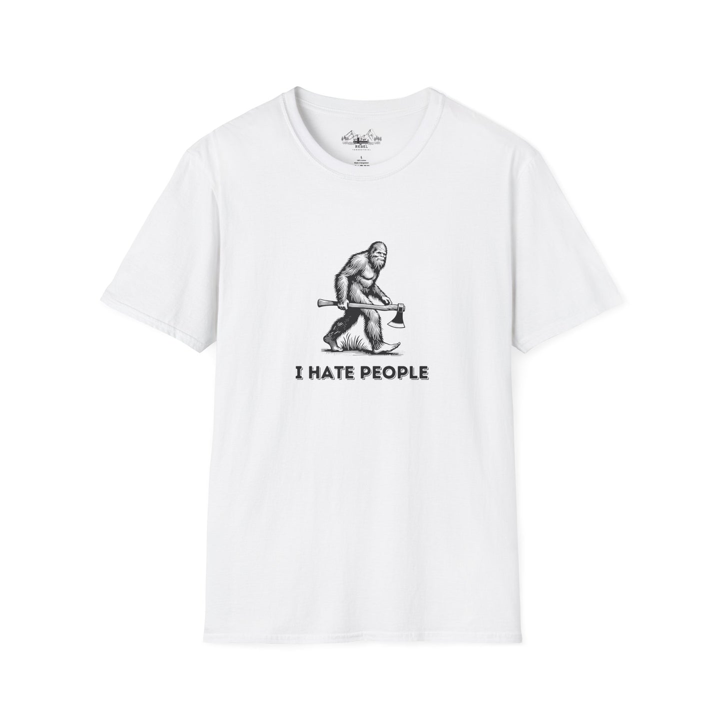 Bigfoot with Axe – "I Hate People" Unisex Softstyle T-Shirt