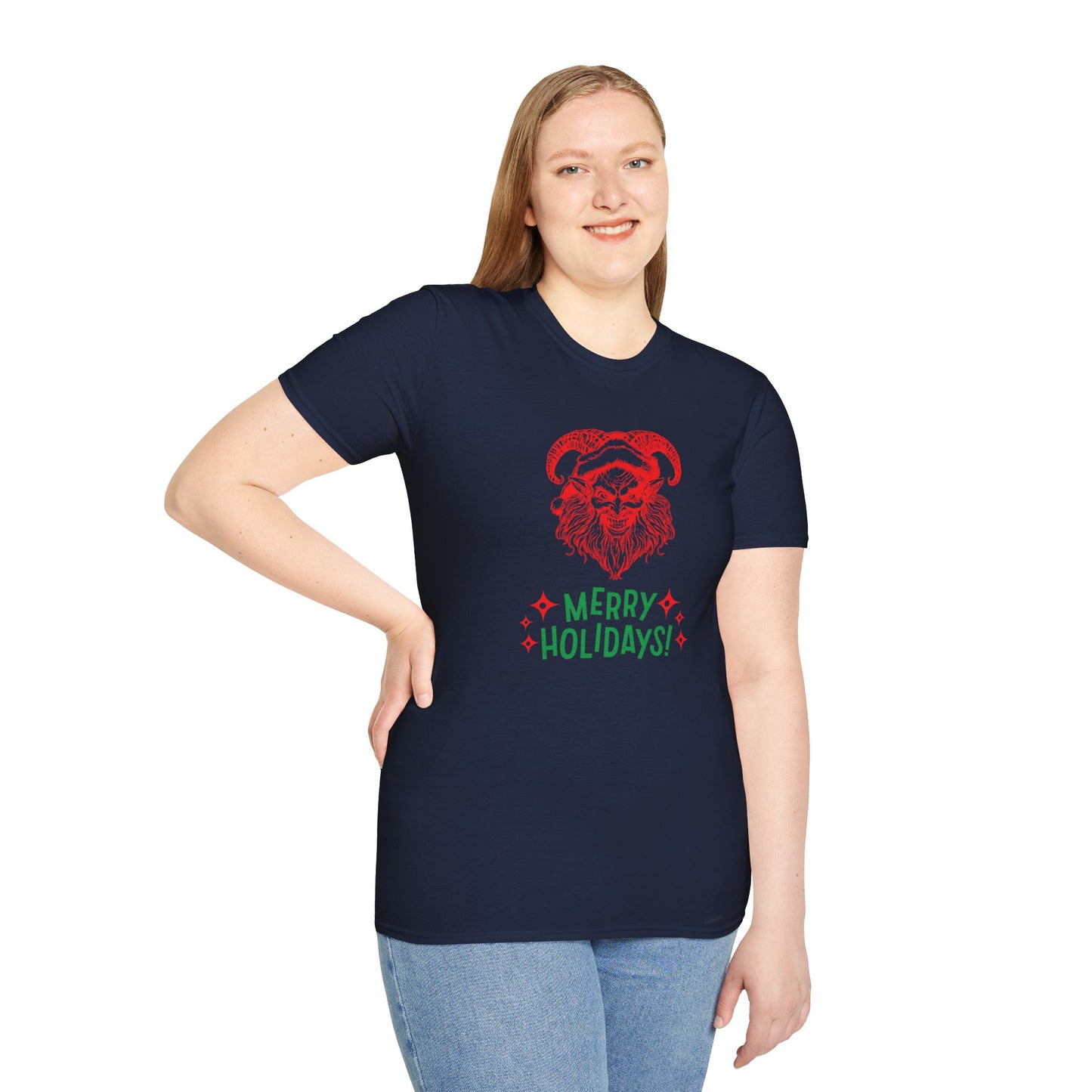 Smiling Krampus "Merry Holidays" Unisex T-Shirt | Ultra-Soft Cotton