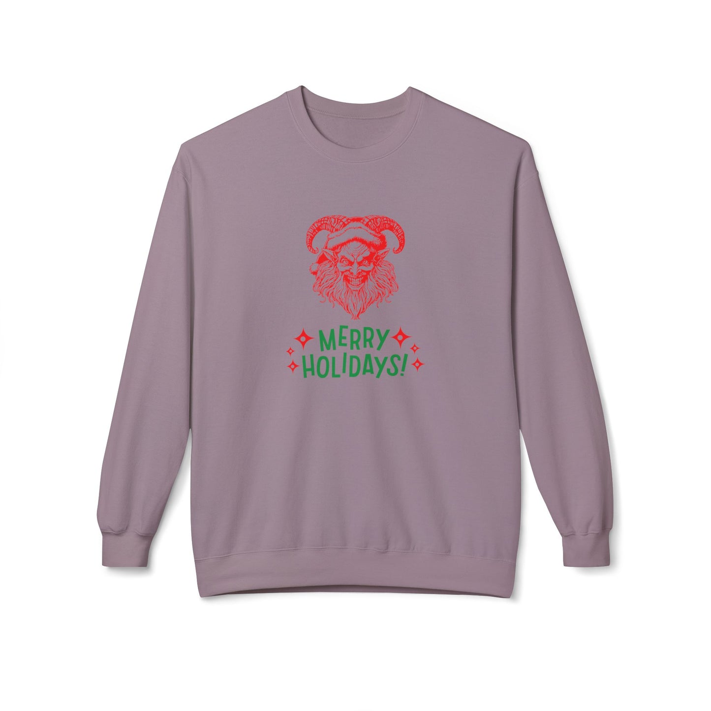 Smiling Krampus "Merry Holidays" Midweight Crewneck Sweatshirt | Cozy Fleece