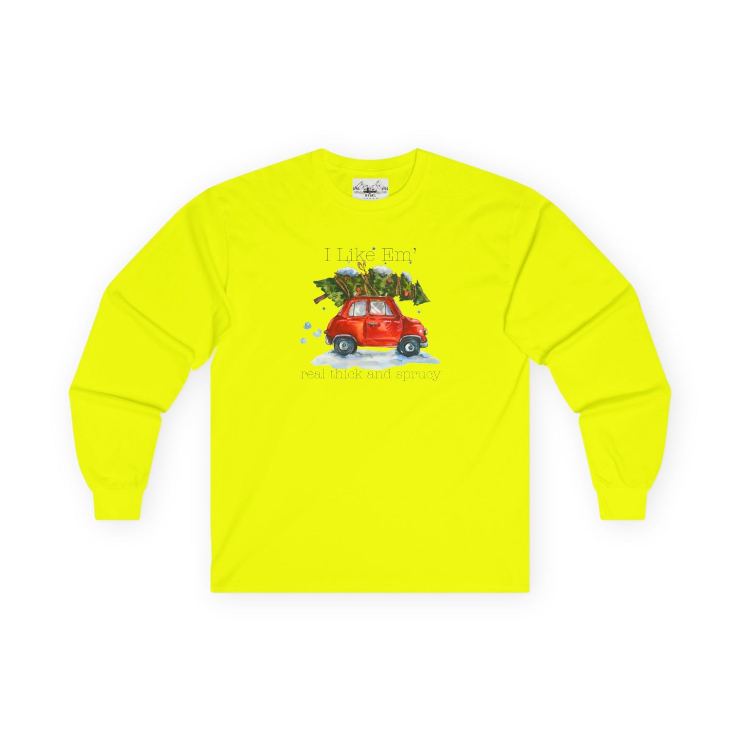 I Like 'Em Real Thick and Sprucy Ultra Cotton Long Sleeve Tee | Watercolor Retro Car & Tree