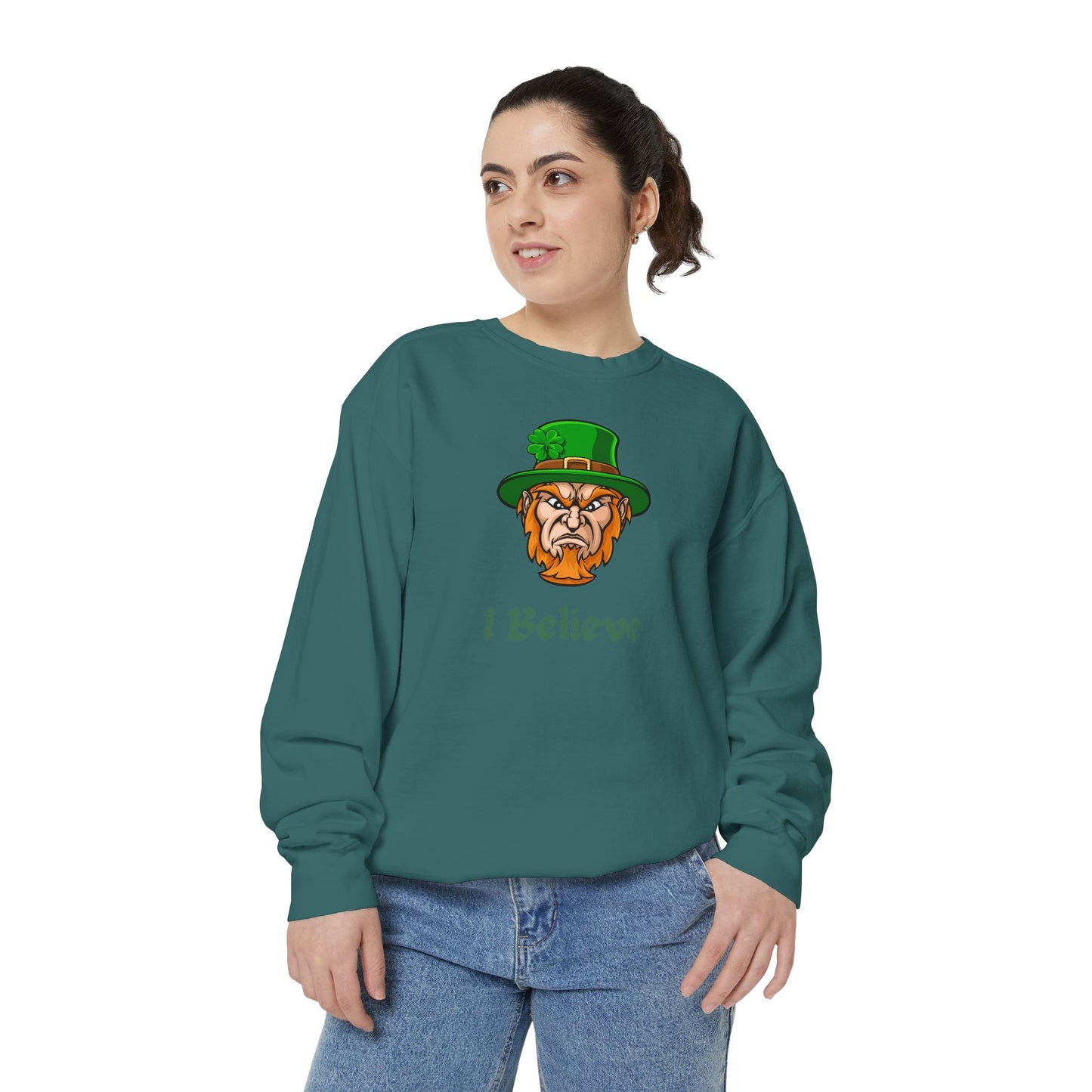 "I Believe" Relaxed Fit Sweatshirt – Bold Leprechaun Graphic