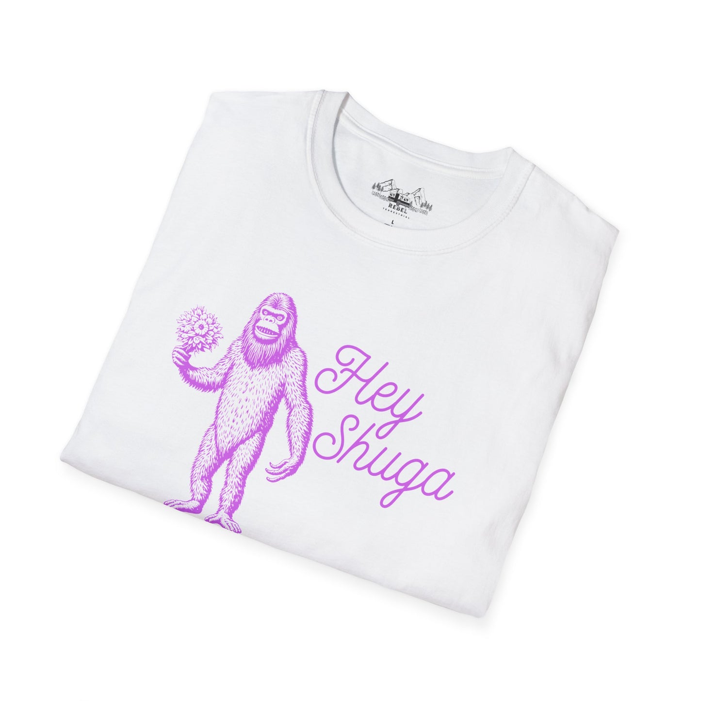 Hey Shuga Bigfoot T-Shirt – Unisex Softstyle Tee in Lurid Pink