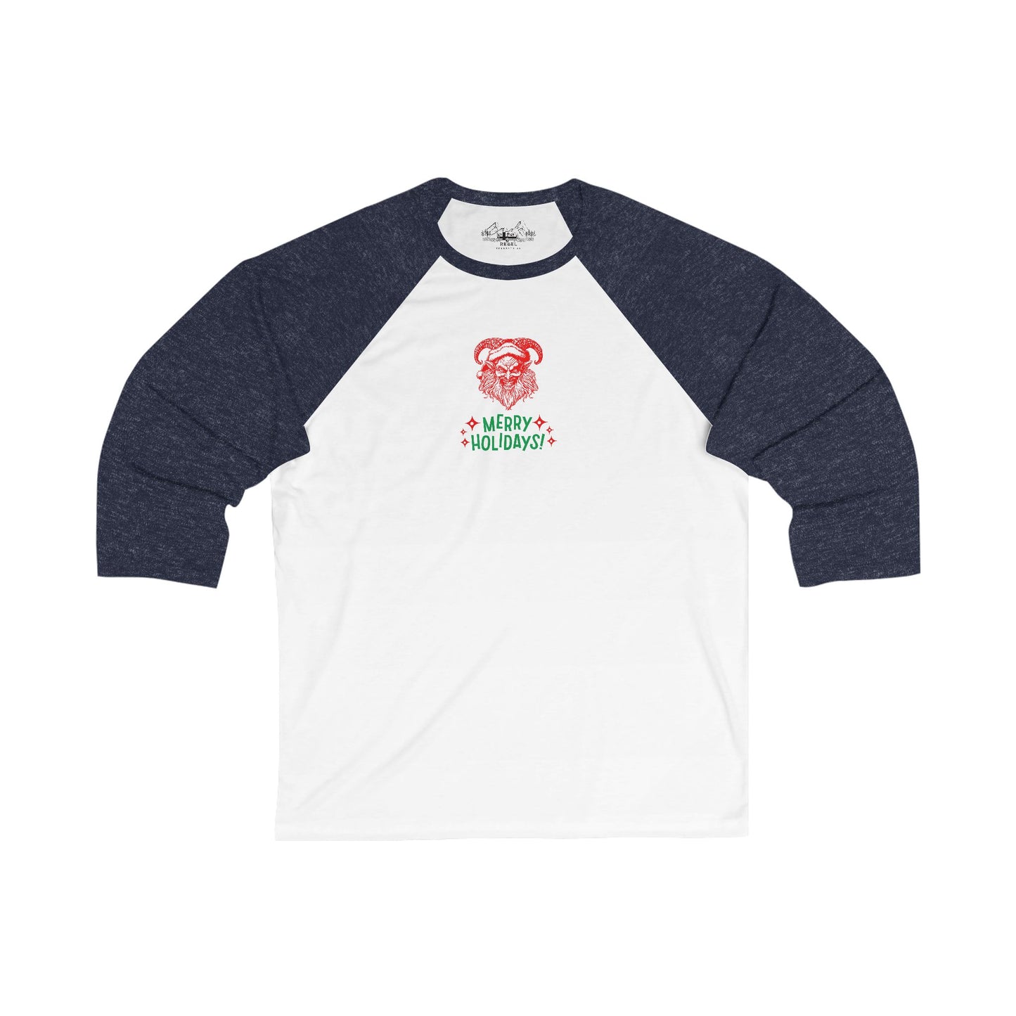 Smiling Krampus "Merry Holidays" Lightweight Raglan Baseball Tee