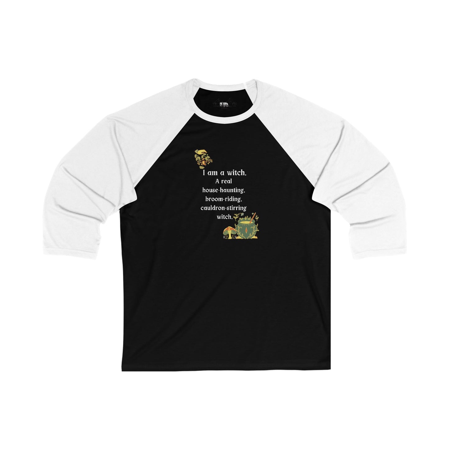 The Real Witch Cauldron & Broom 3/4 Sleeve Baseball Tee
