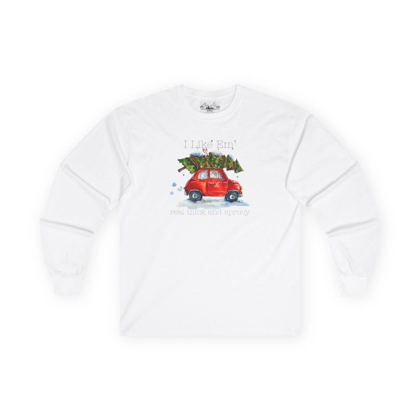I Like 'Em Real Thick and Sprucy Ultra Cotton Long Sleeve Tee | Watercolor Retro Car & Tree