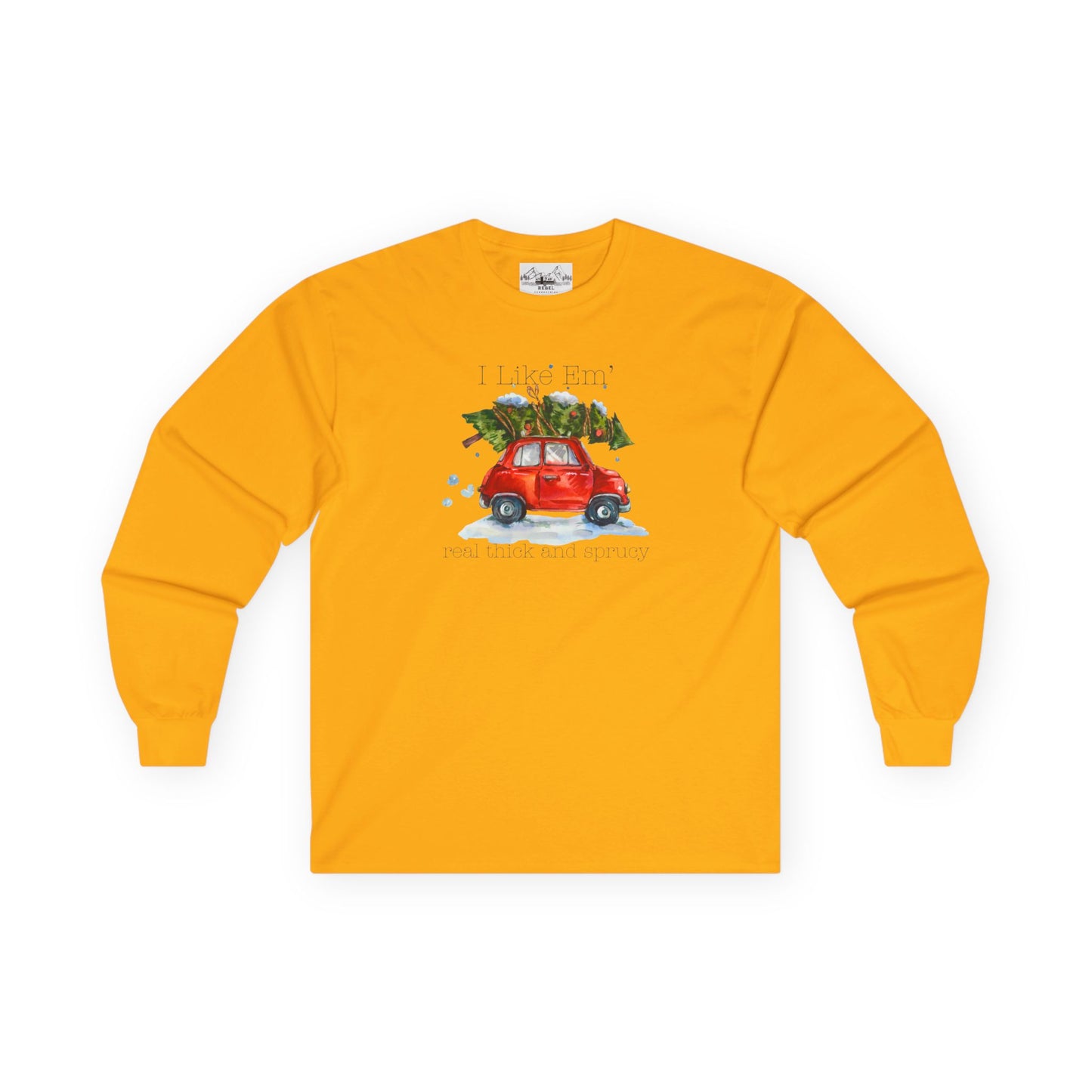 I Like 'Em Real Thick and Sprucy Ultra Cotton Long Sleeve Tee | Watercolor Retro Car & Tree