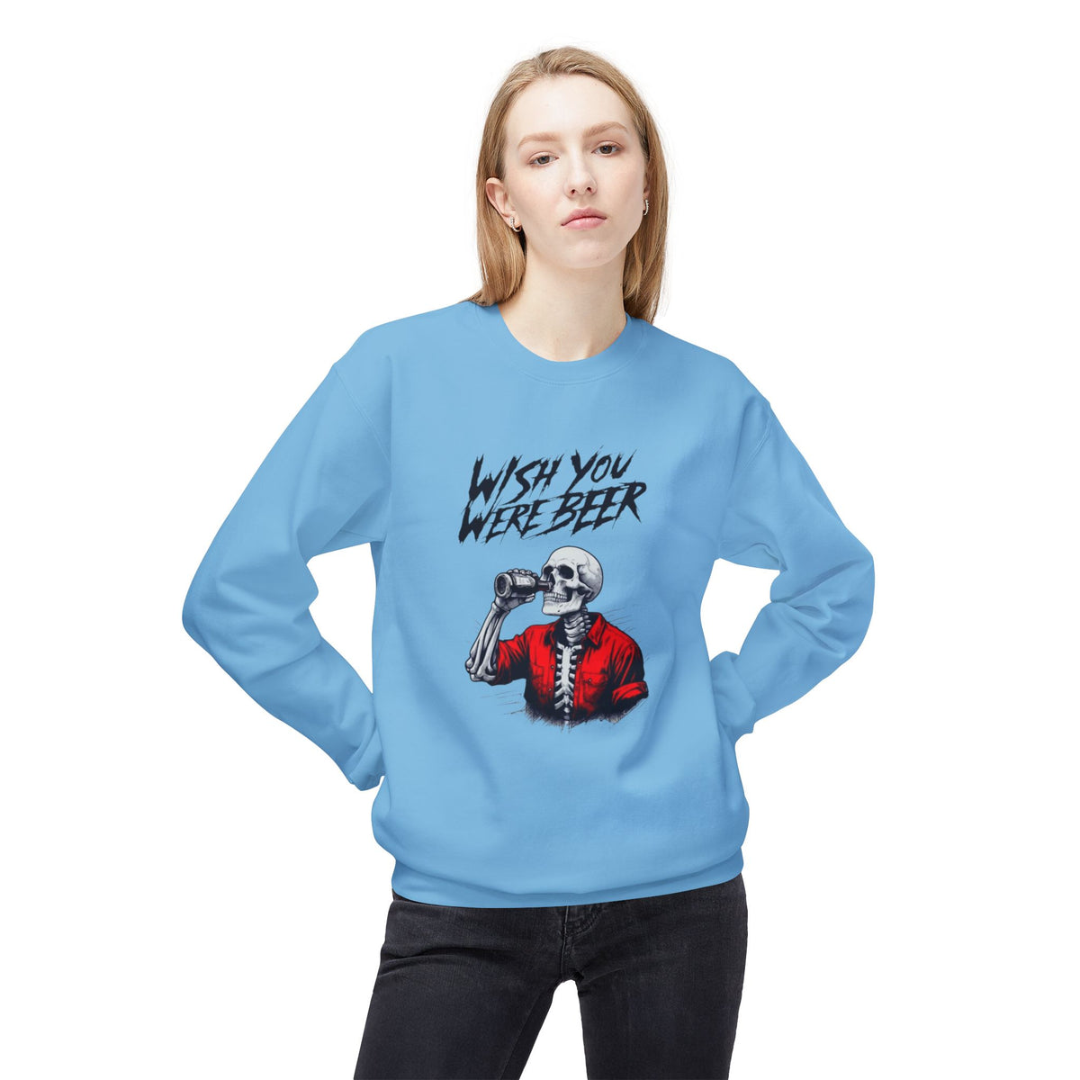 Wish You Were Beer – Skeleton Crewneck Sweatshirt