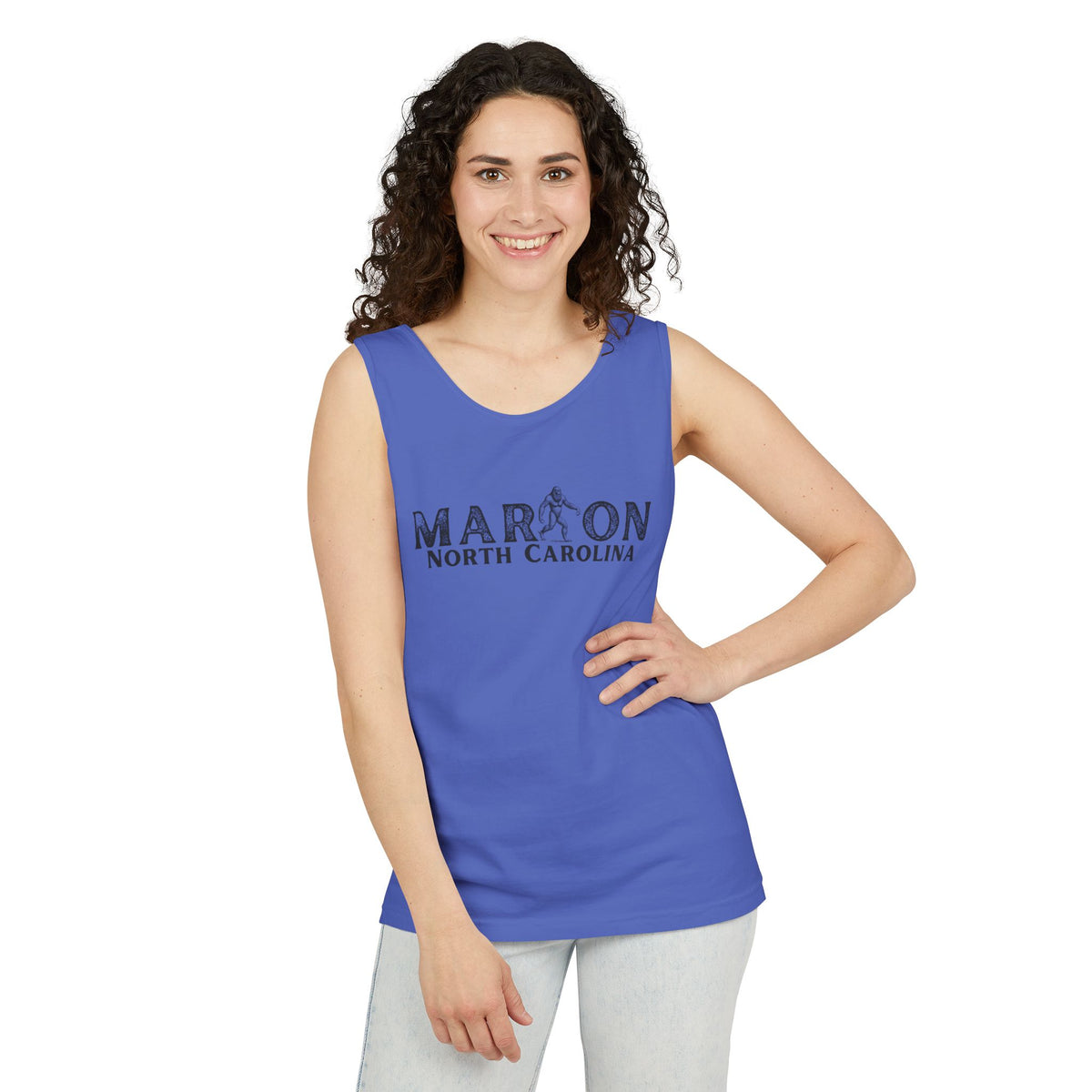 Marion, NC Bigfoot Unisex Garment-Dyed Tank Top | Sasquatch Graphic Tank