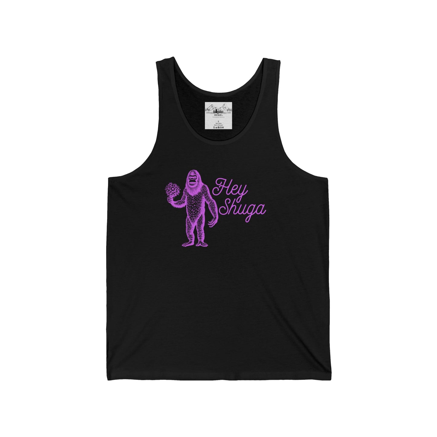 Hey Shuga Unisex Tank Top – Bigfoot with Flowers in Pink