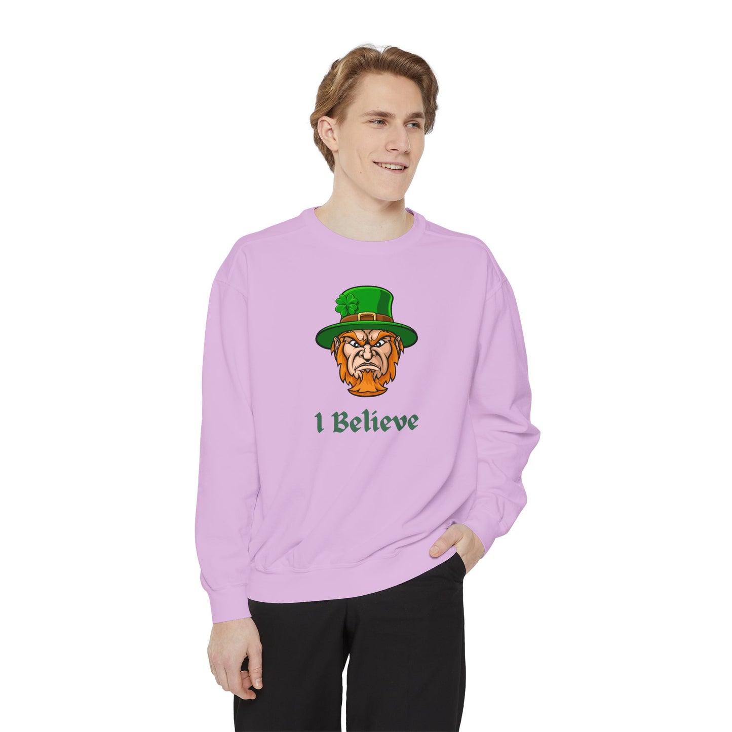 "I Believe" Relaxed Fit Sweatshirt – Bold Leprechaun Graphic