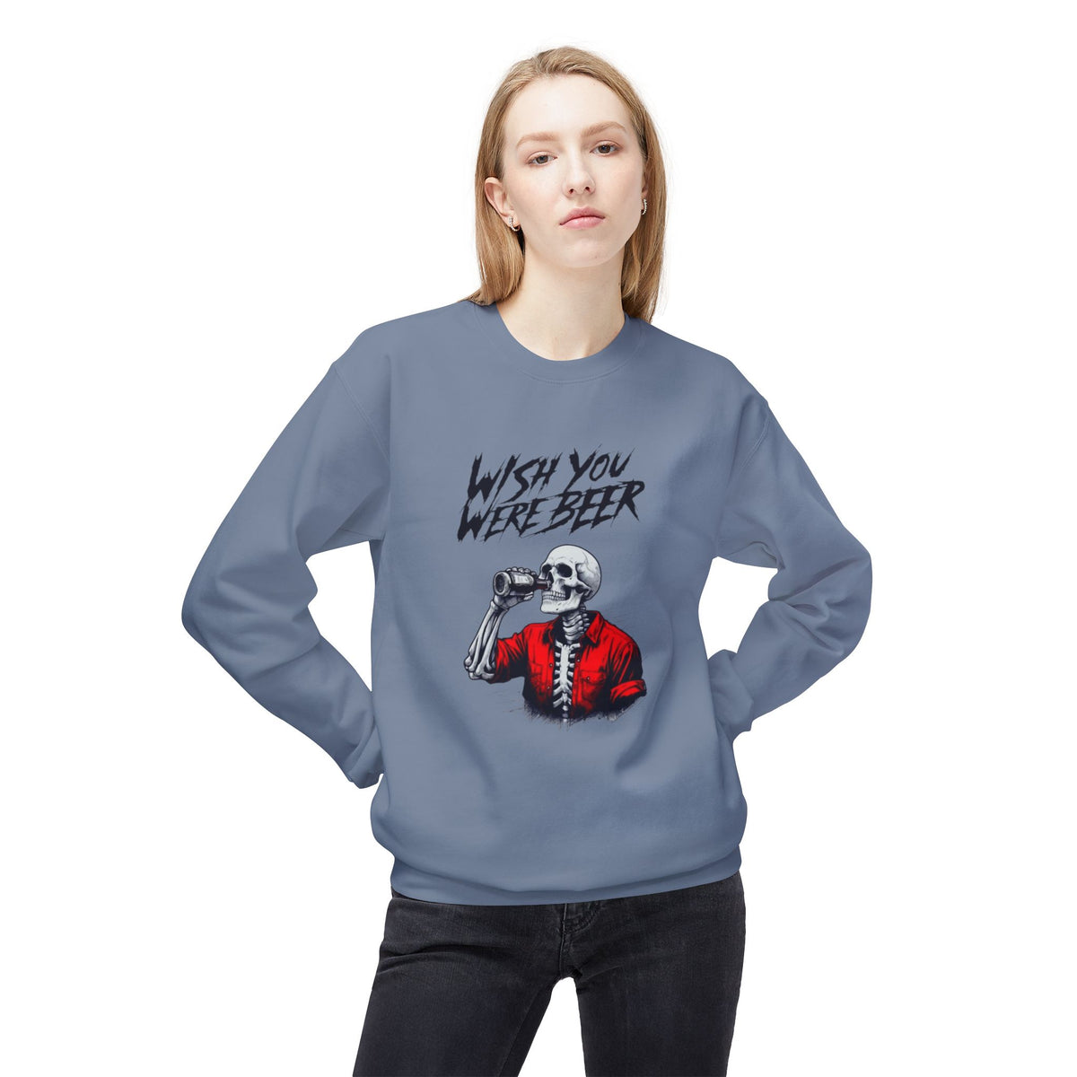 Wish You Were Beer – Skeleton Crewneck Sweatshirt