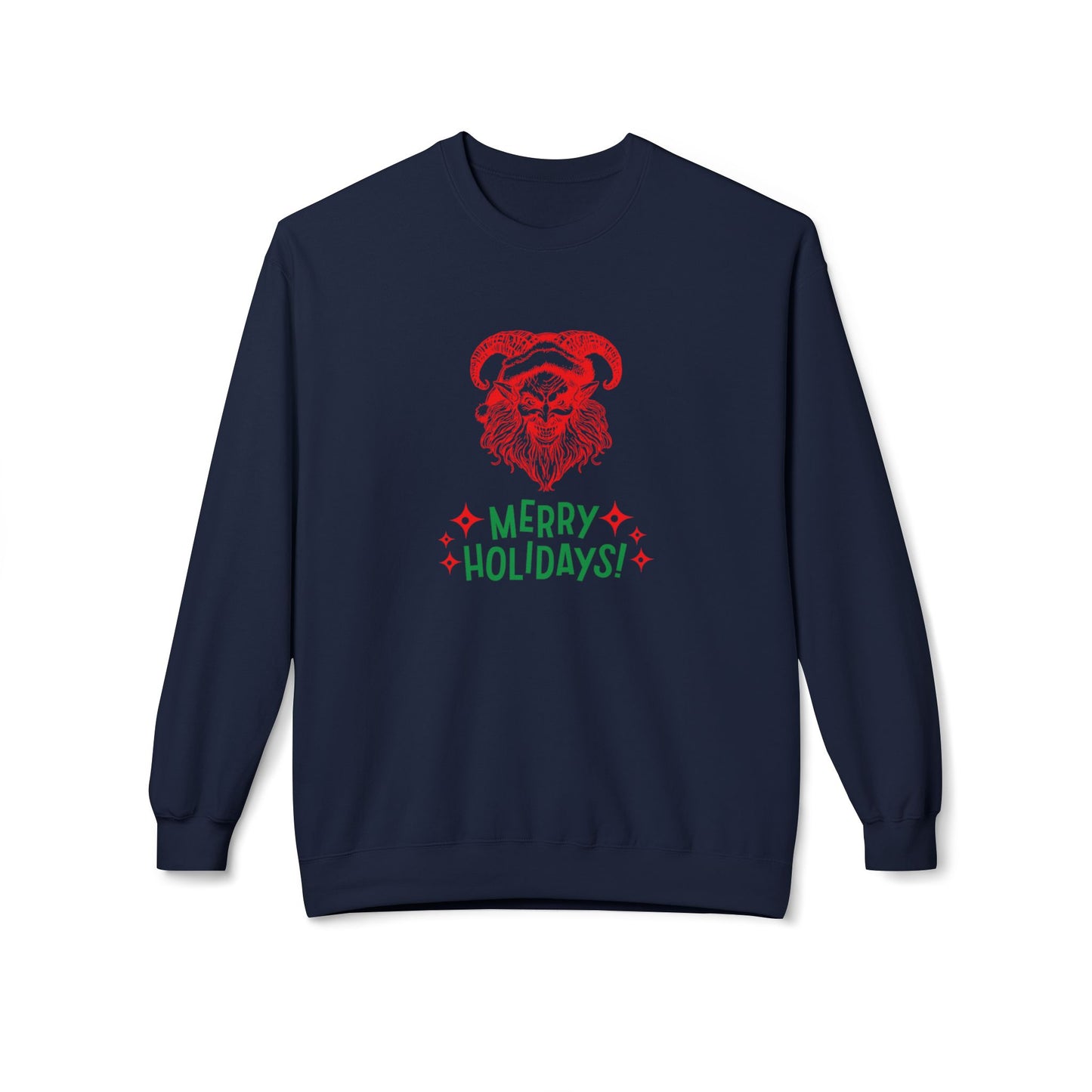 Smiling Krampus "Merry Holidays" Midweight Crewneck Sweatshirt | Cozy Fleece