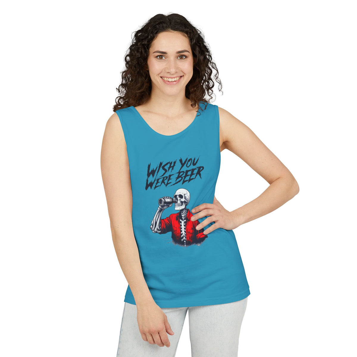 Wish You Were Beer – Funny Skeleton Tank Top