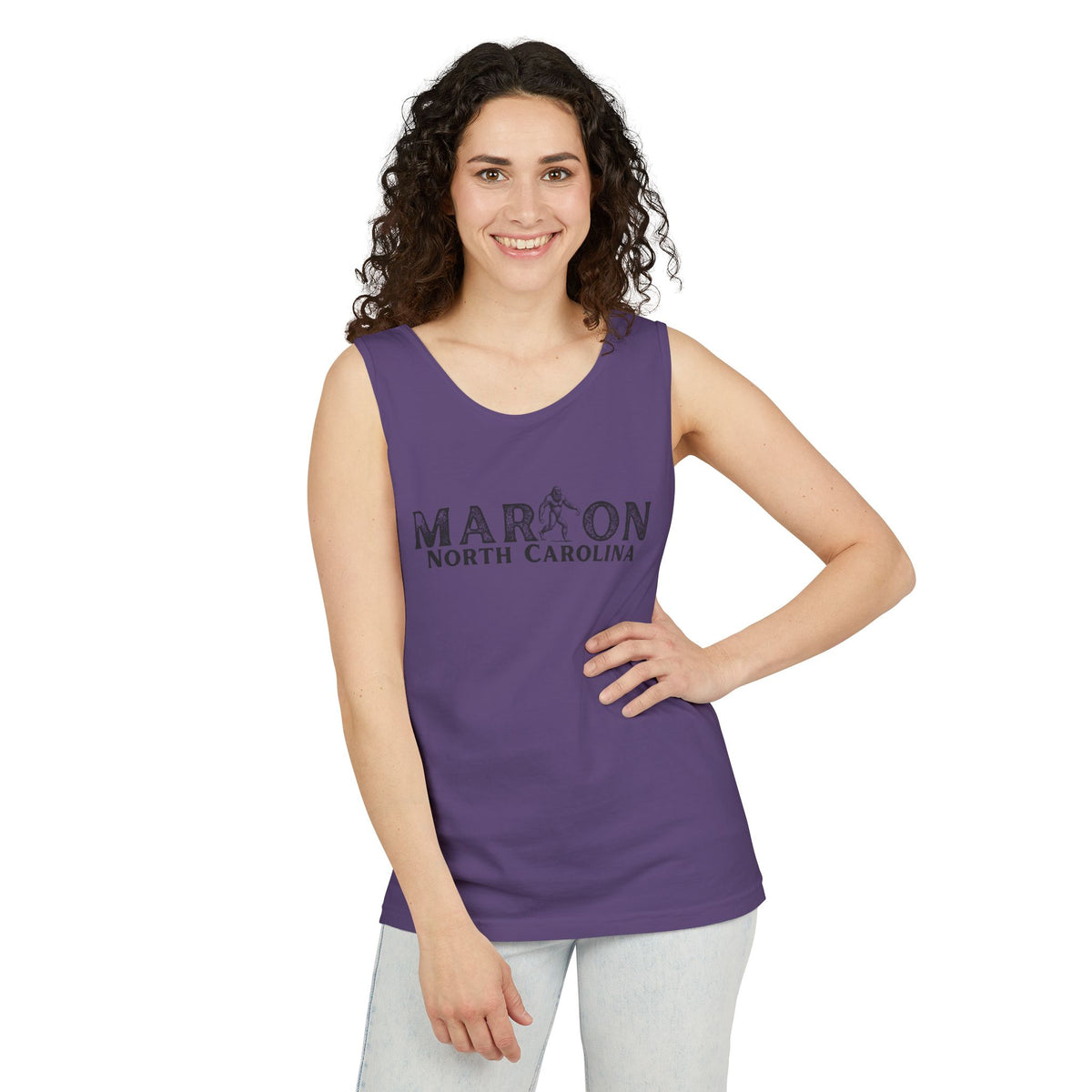 Marion, NC Bigfoot Unisex Garment-Dyed Tank Top | Sasquatch Graphic Tank