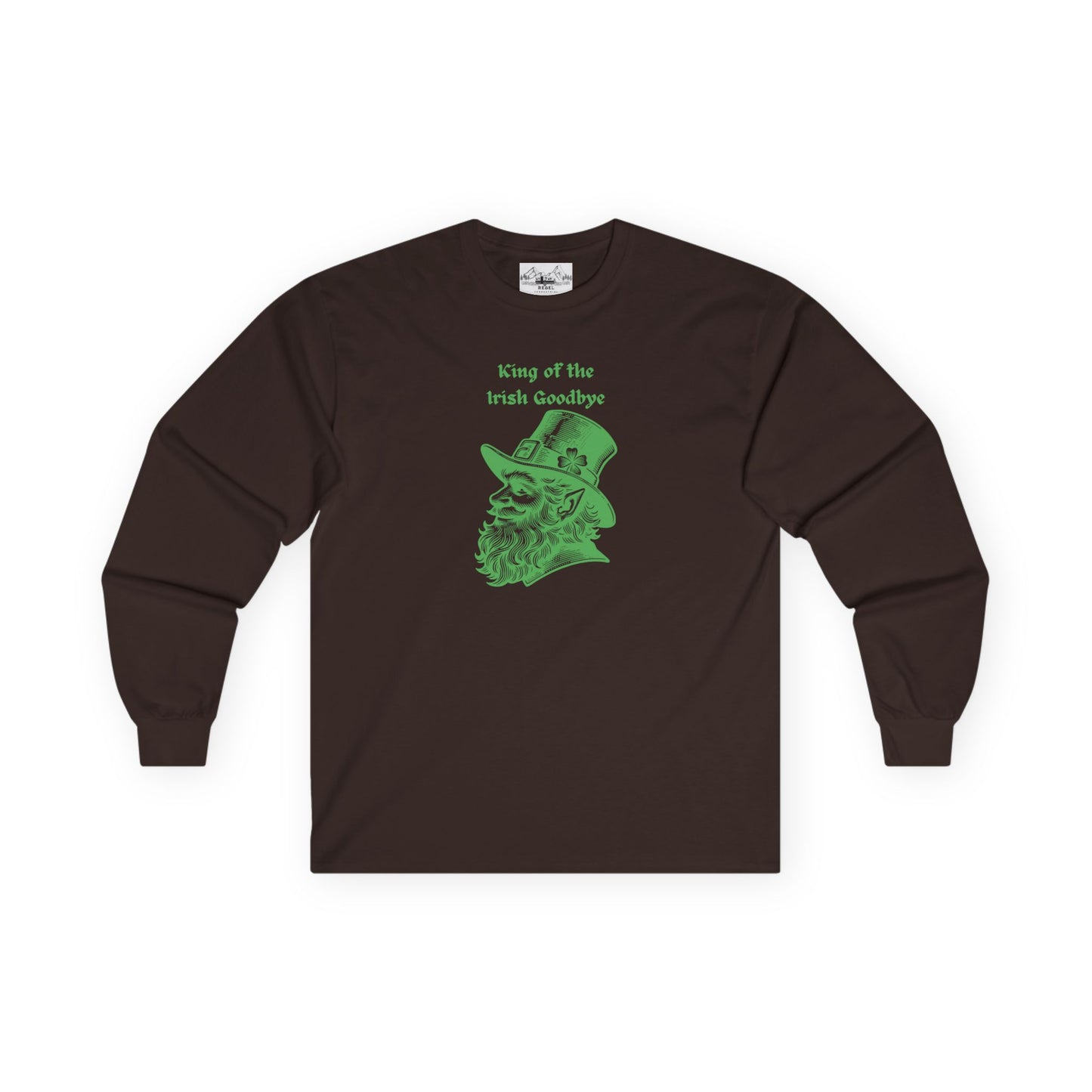 "King of the Irish Goodbye" Long Sleeve Tee – Hand-Drawn Leprechaun Graphic