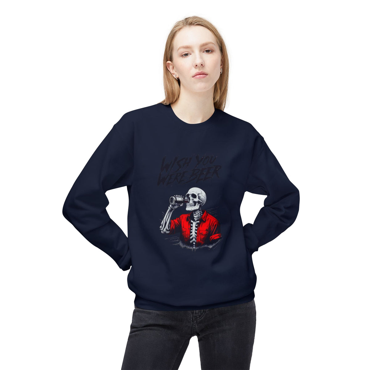 Wish You Were Beer – Skeleton Crewneck Sweatshirt