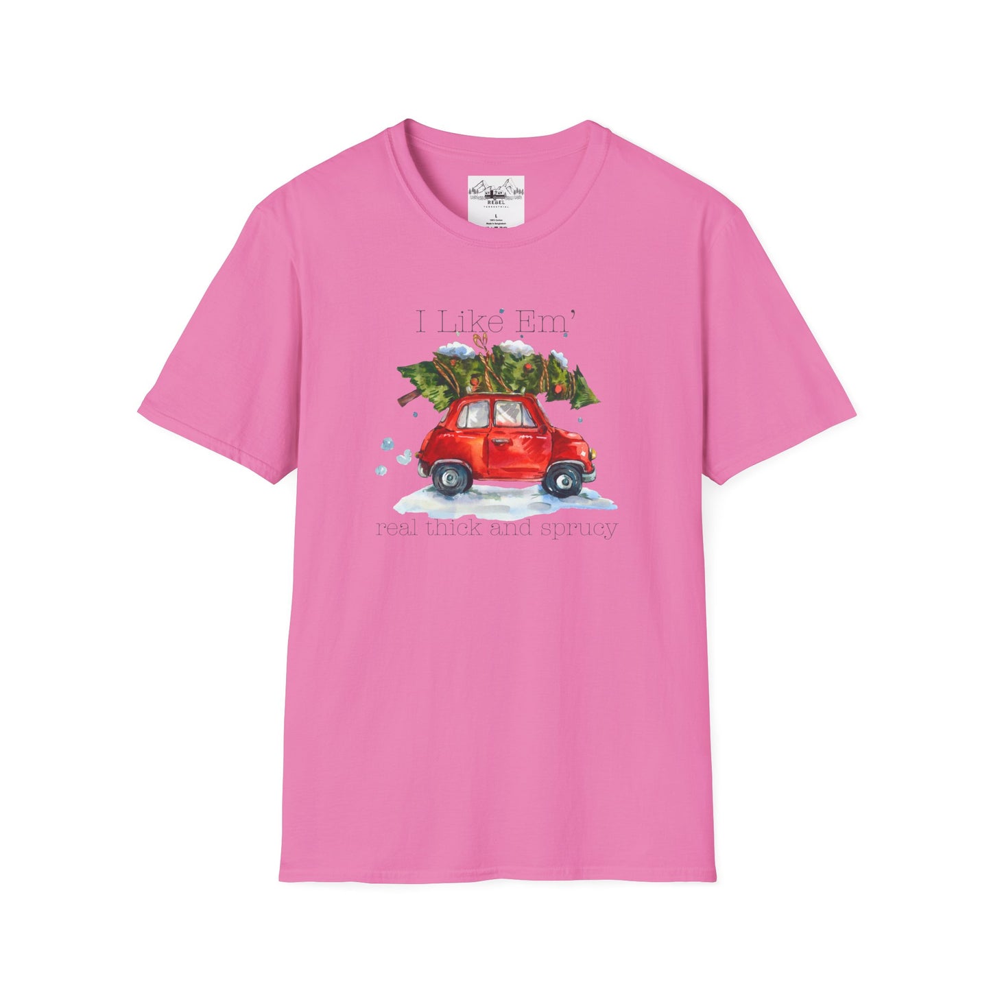 I Like 'Em Real Thick and Sprucy T-Shirt | Watercolor Retro Car & Tree
