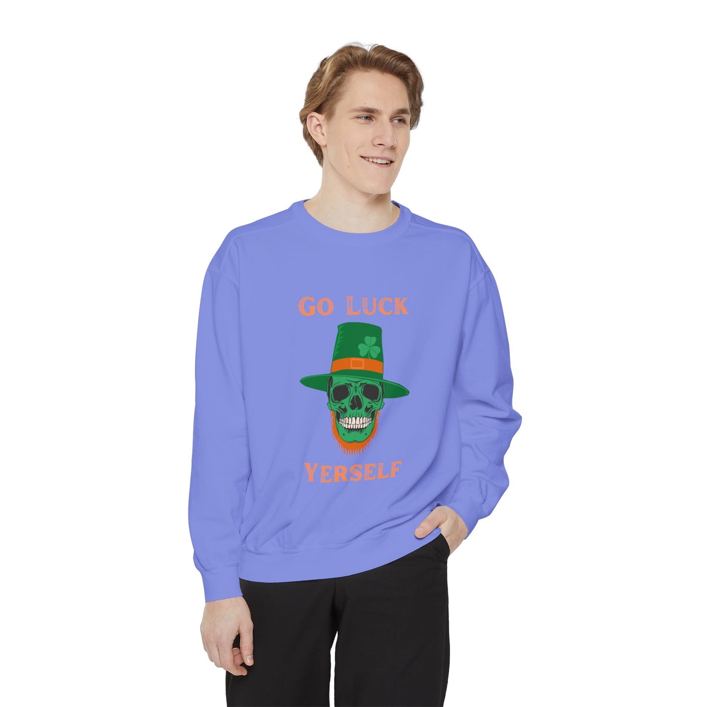 "Go Luck Yerself" Relaxed Fit Sweatshirt – Vintage Emerald Skull